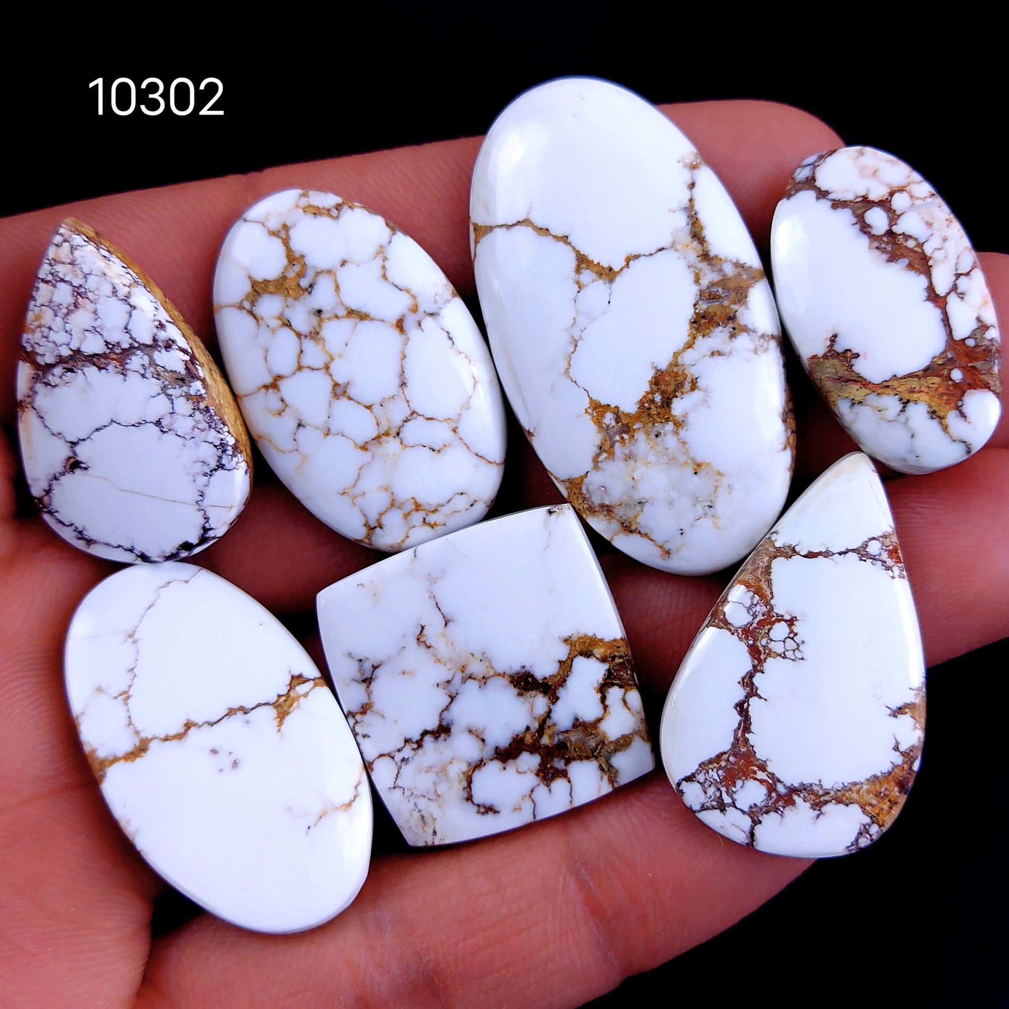7Pc 192Cts Natural Wild Horse Magnesite Turquoise Cabochon Polished Loose Gemstone Flat Back Multi Jewelry Making Crystal  40x22 26x15mm #10302