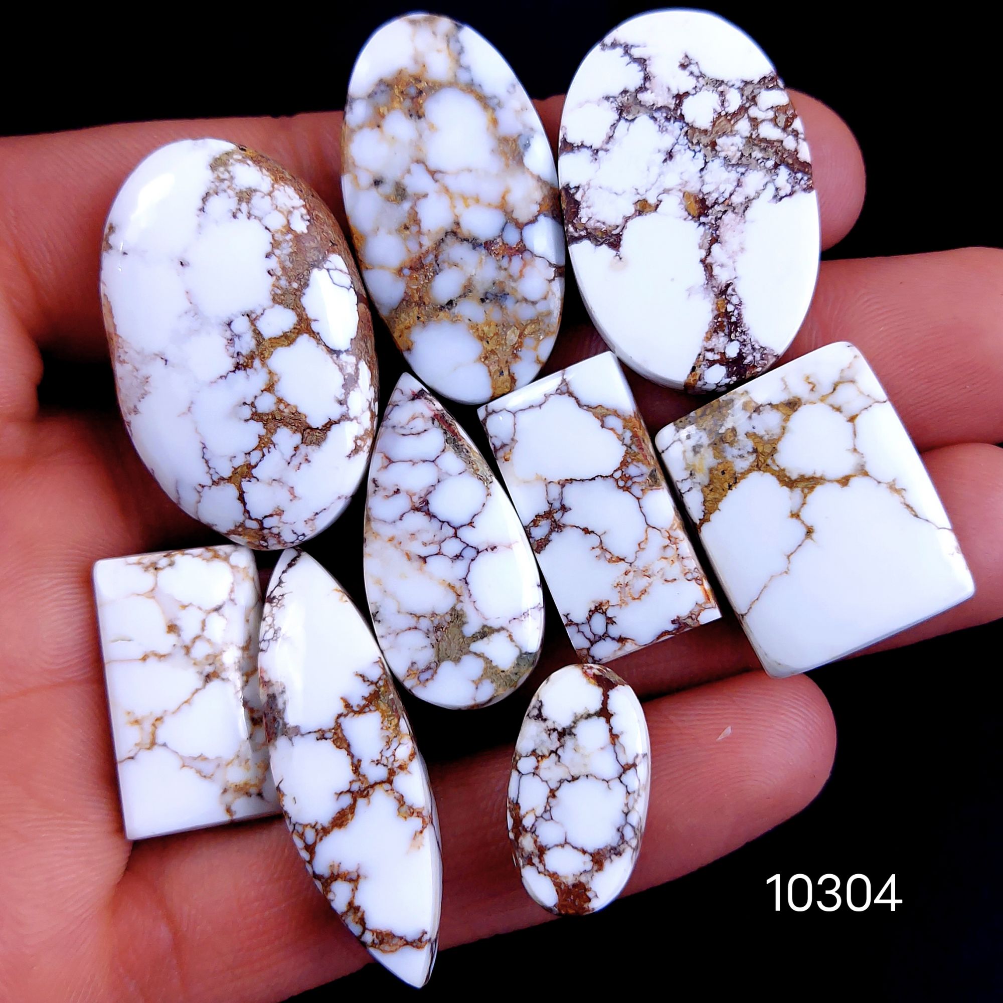 9Pc 235Cts Natural Wild Horse Magnesite Turquoise Cabochon Polished Loose Gemstone Flat Back Multi Jewelry Making Crystal  35x20 20x10mm #10304