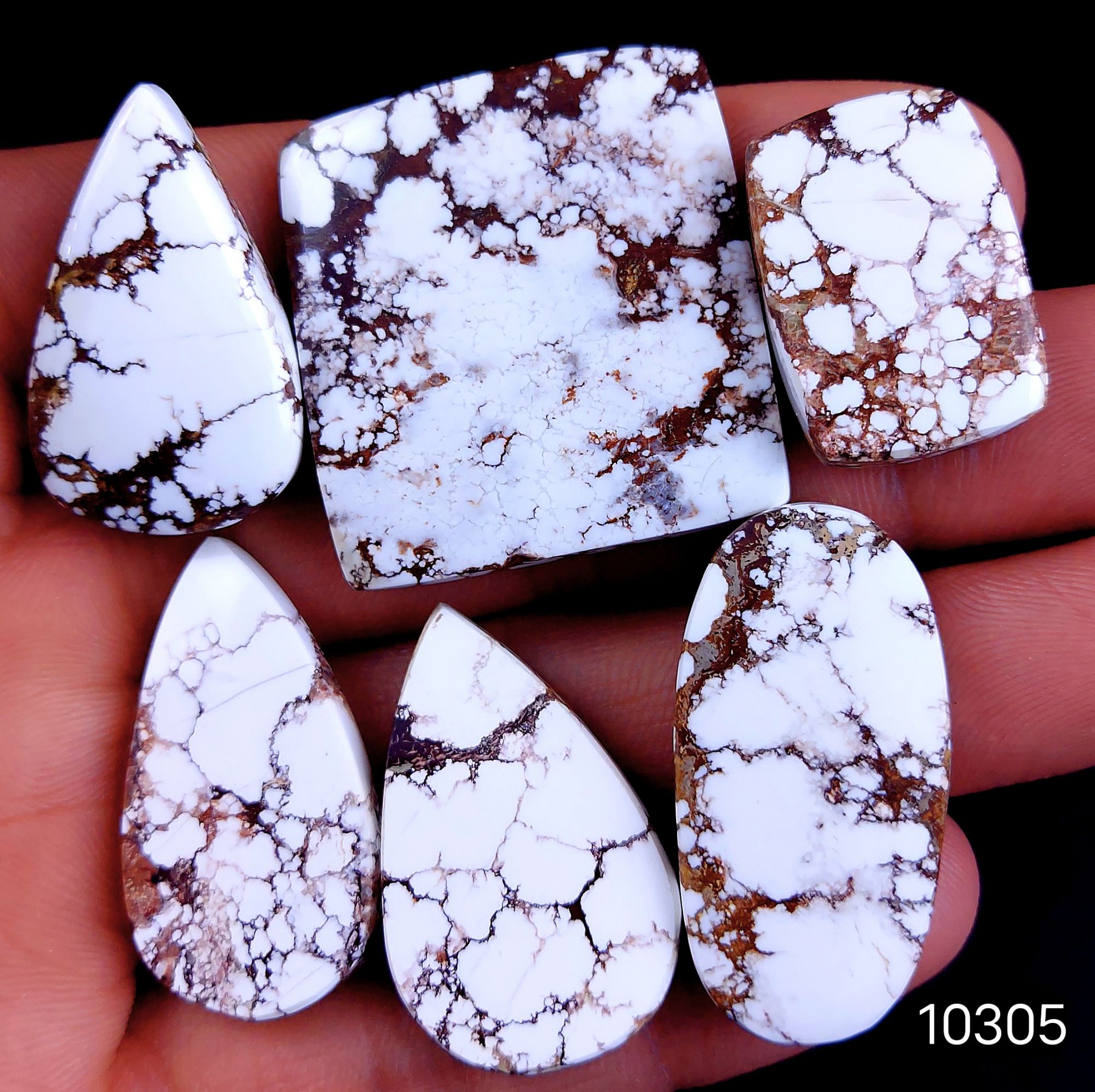 6Pc 200Cts Natural Wild Horse Magnesite Turquoise Cabochon Polished Loose Gemstone Flat Back Multi Jewelry Making Crystal  35x32 24x17mm #10305