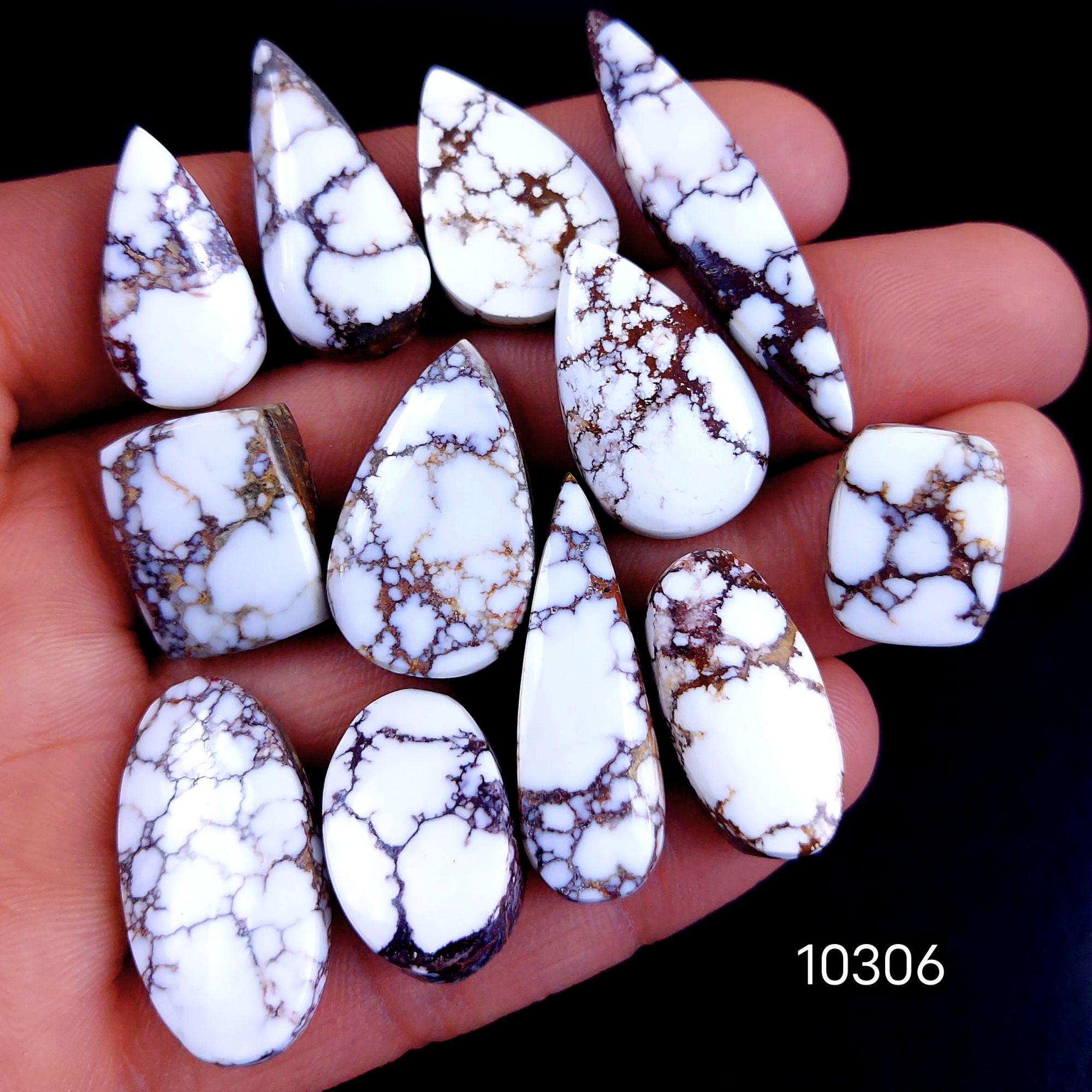 12Pc 195Cts Natural Wild Horse Magnesite Turquoise Cabochon Polished Loose Gemstone Flat Back Multi Jewelry Making Crystal  42x8 16x13mm #10306