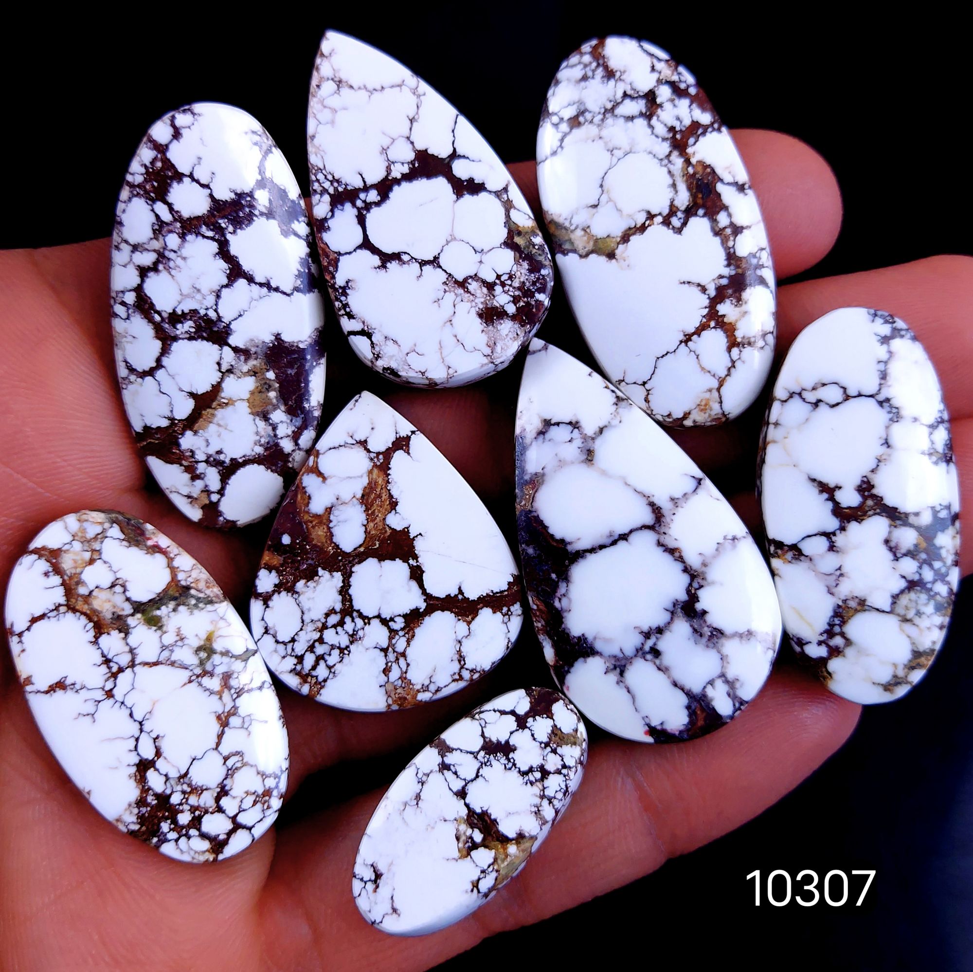 8Pc 299Cts Natural Wild Horse Magnesite Turquoise Cabochon Polished Loose Gemstone Flat Back Multi Jewelry Making Crystal  40x22 26x14mm #10307