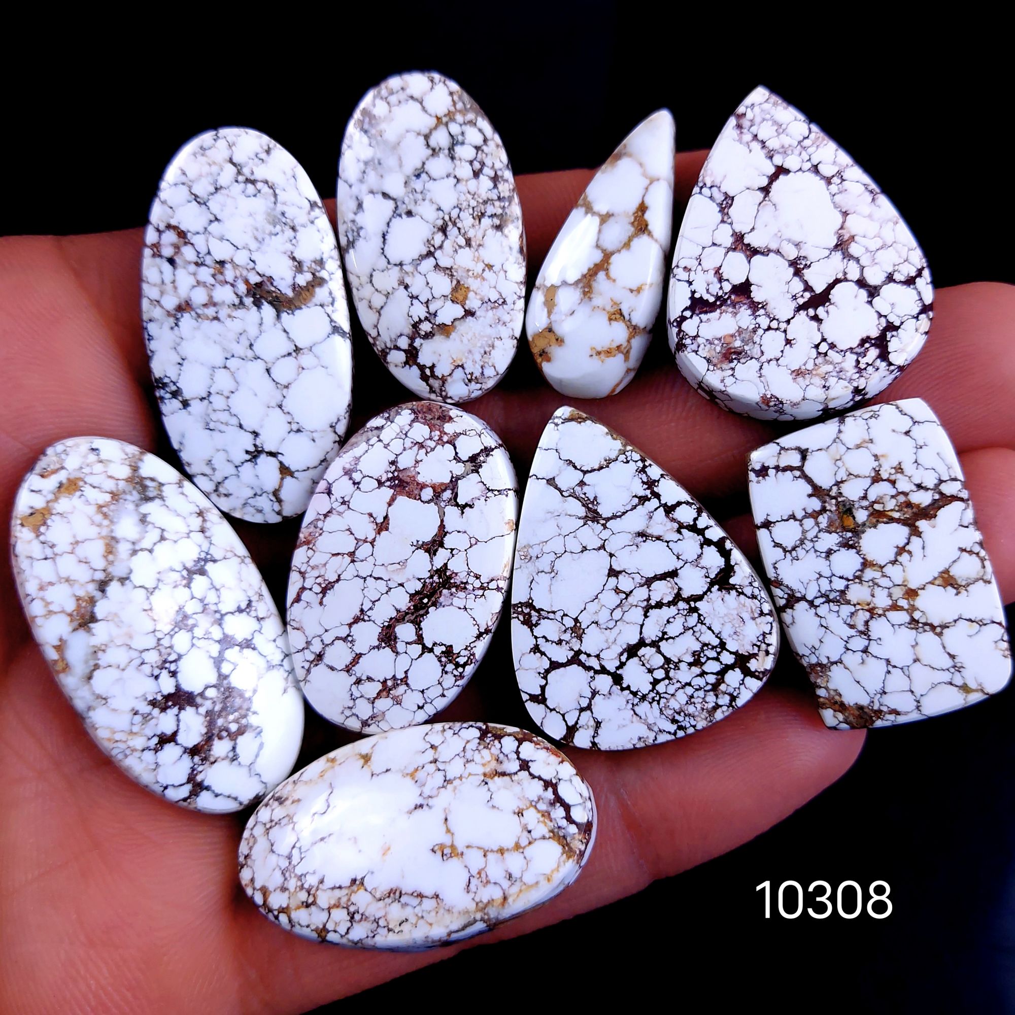 9Pc 268Cts Natural Wild Horse Magnesite Turquoise Cabochon Polished Loose Gemstone Flat Back Multi Jewelry Making Crystal  36x19 28x12mm #10308