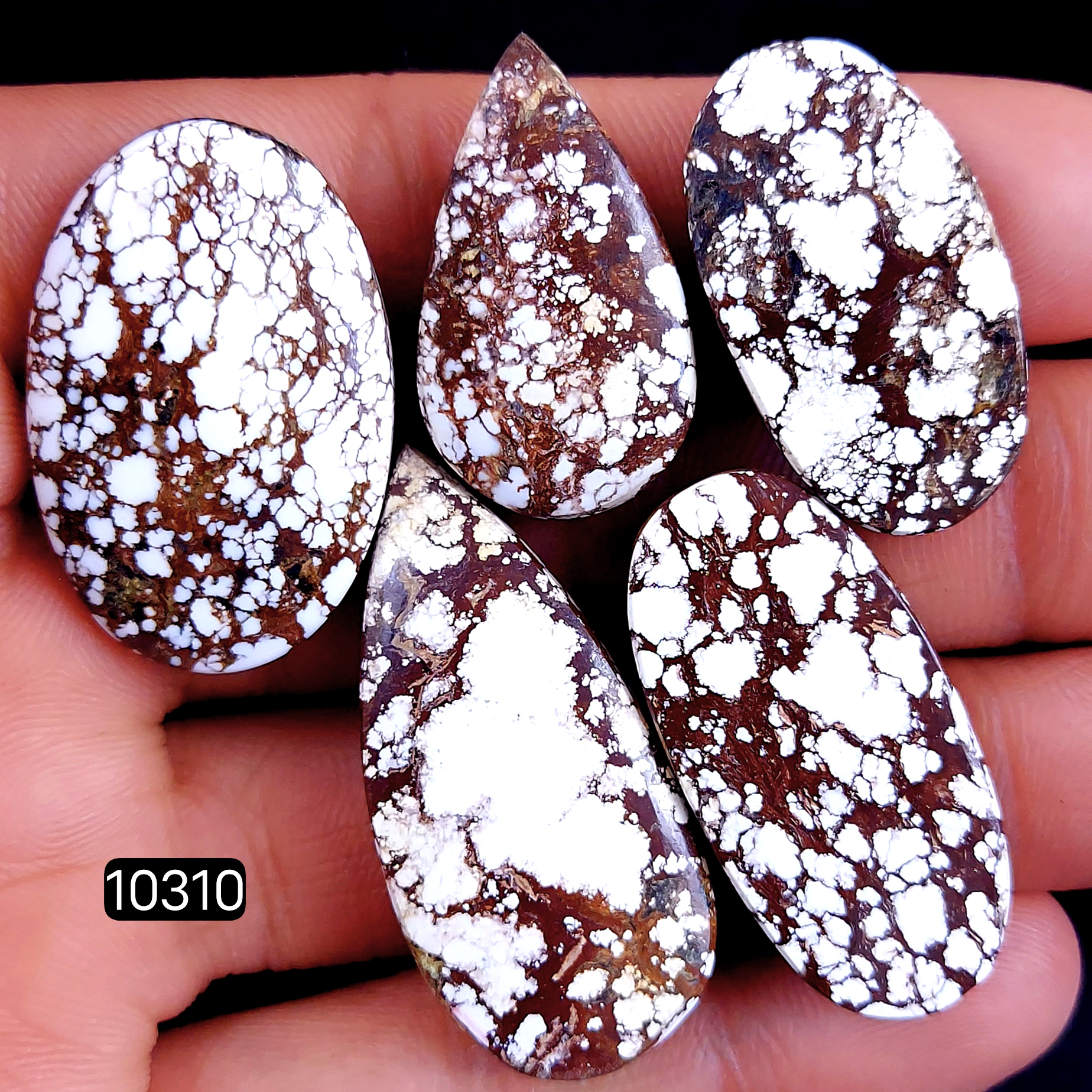 5Pc  164Cts Natural Wild Horse Magnesite Turquoise Cabochon Polished Loose Gemstone Flat Back Multi Jewelry Making Crystal  39x18 30x16mm #10310