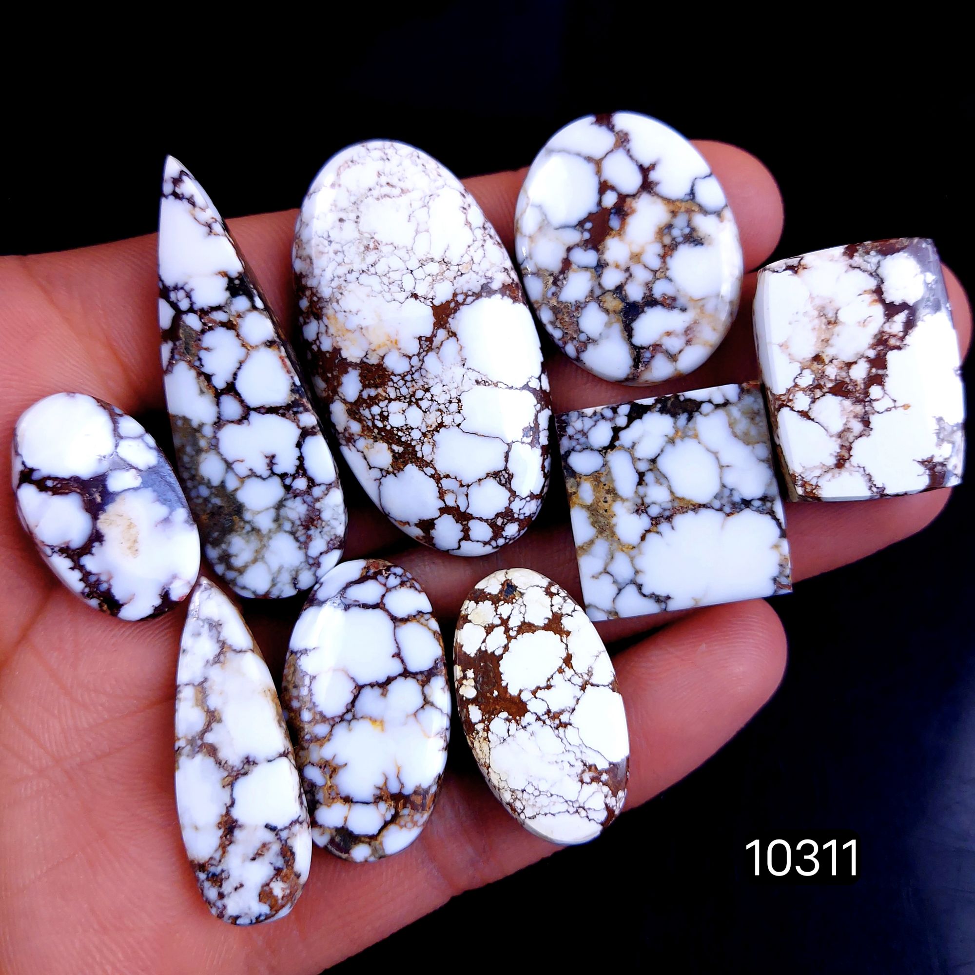 9Pc 271Cts Natural Wild Horse Magnesite Turquoise Cabochon Polished Loose Gemstone Flat Back Multi Jewelry Making Crystal  44x22 24x14mm #10311