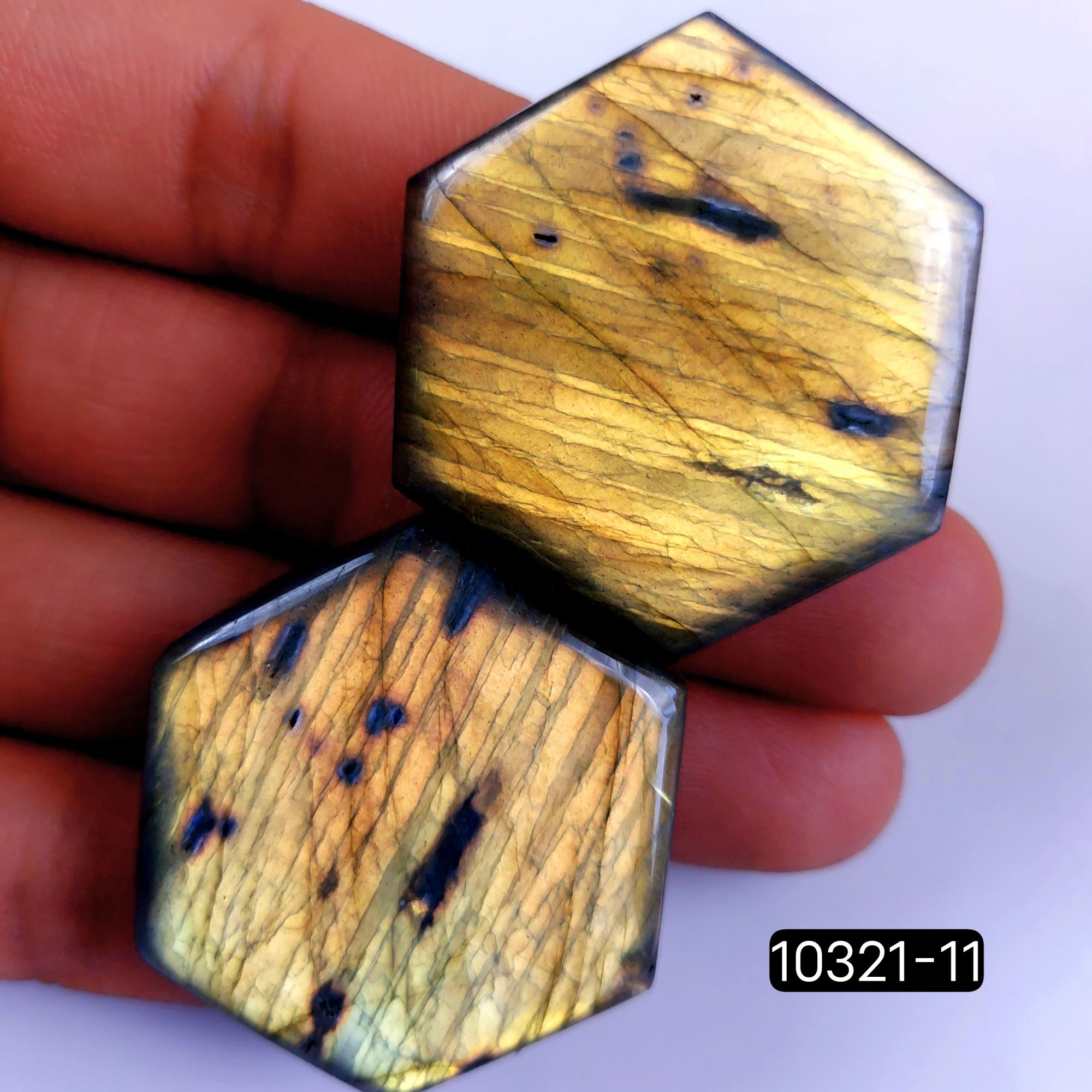225Cts Natural Labradorite Cabochon Pair Polished Loose Gemstone Flat Back Multi Jewelry Making Crystal  34x34mm #10321-11
