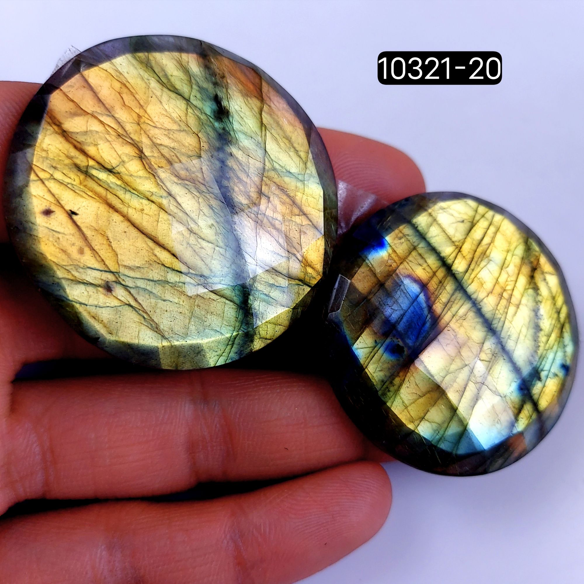 232Cts Natural Labradorite Faceted Cabochon Pair Polished Loose Gemstone Flat Back Multi Jewelry Making Crystal  42x42mm #10321-20