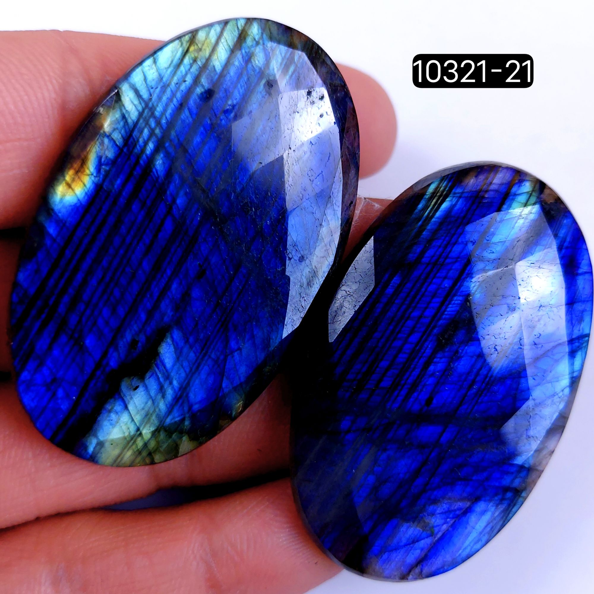 192Cts Natural Labradorite Faceted Cabochon Pair Polished Loose Gemstone Flat Back Multi Jewelry Making Crystal  51x32mm #10321-21