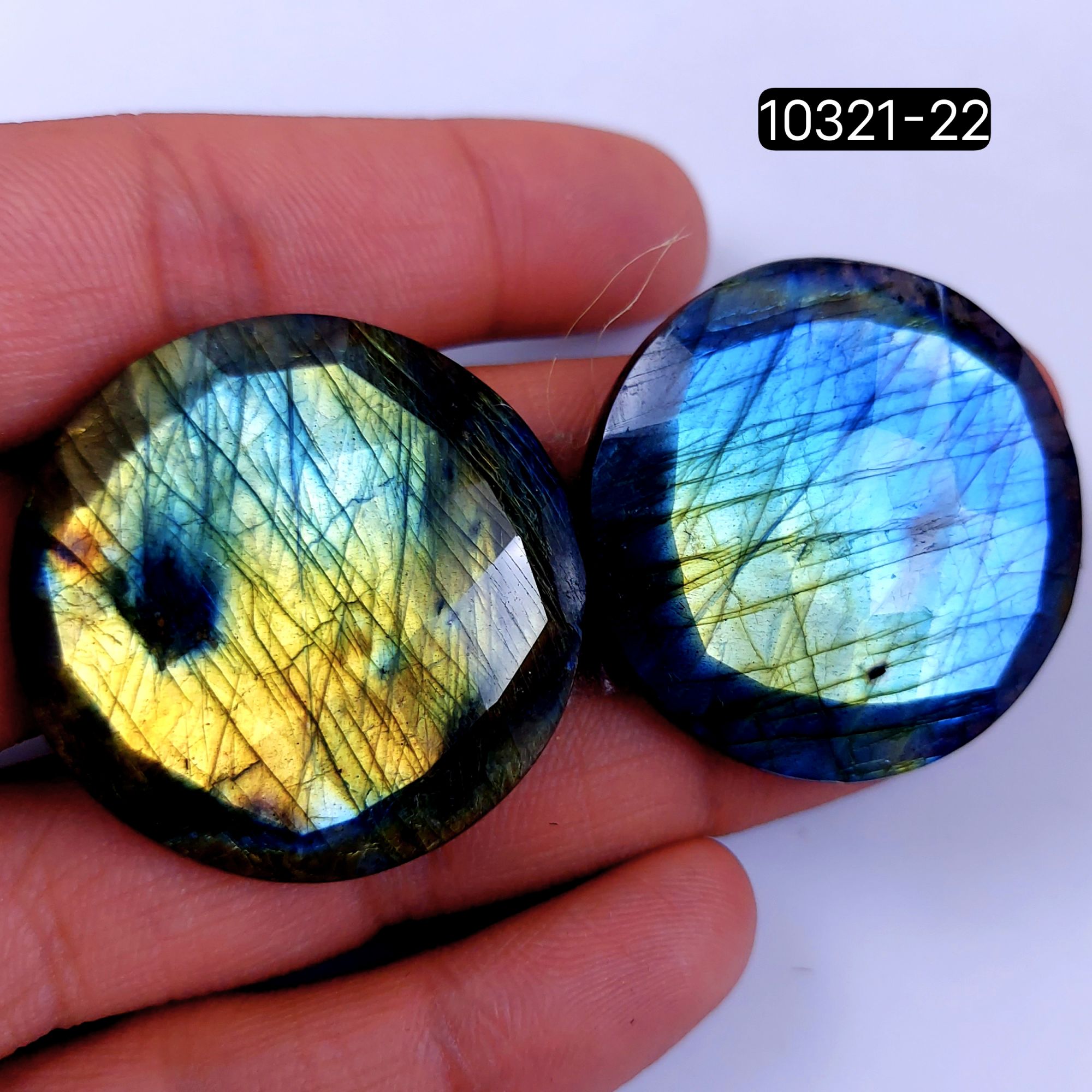 168Cts Natural Labradorite Faceted Cabochon Pair Polished Loose Gemstone Flat Back Multi Jewelry Making Crystal  35x35mm #10321-22