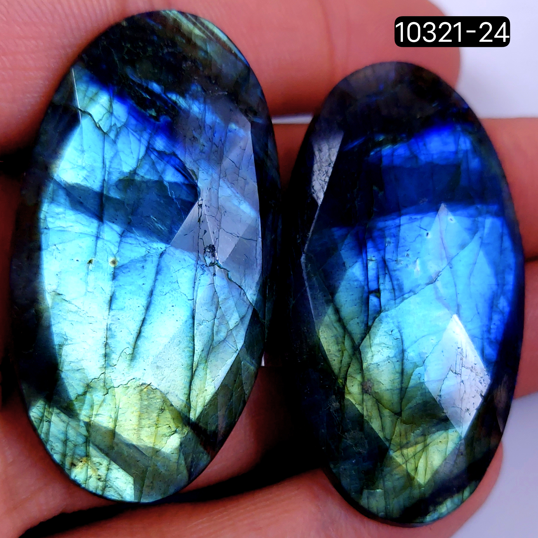 129Cts Natural Labradorite Faceted Cabochon Pair Polished Loose Gemstone Flat Back Multi Jewelry Making Crystal  48x26mm #10321-24