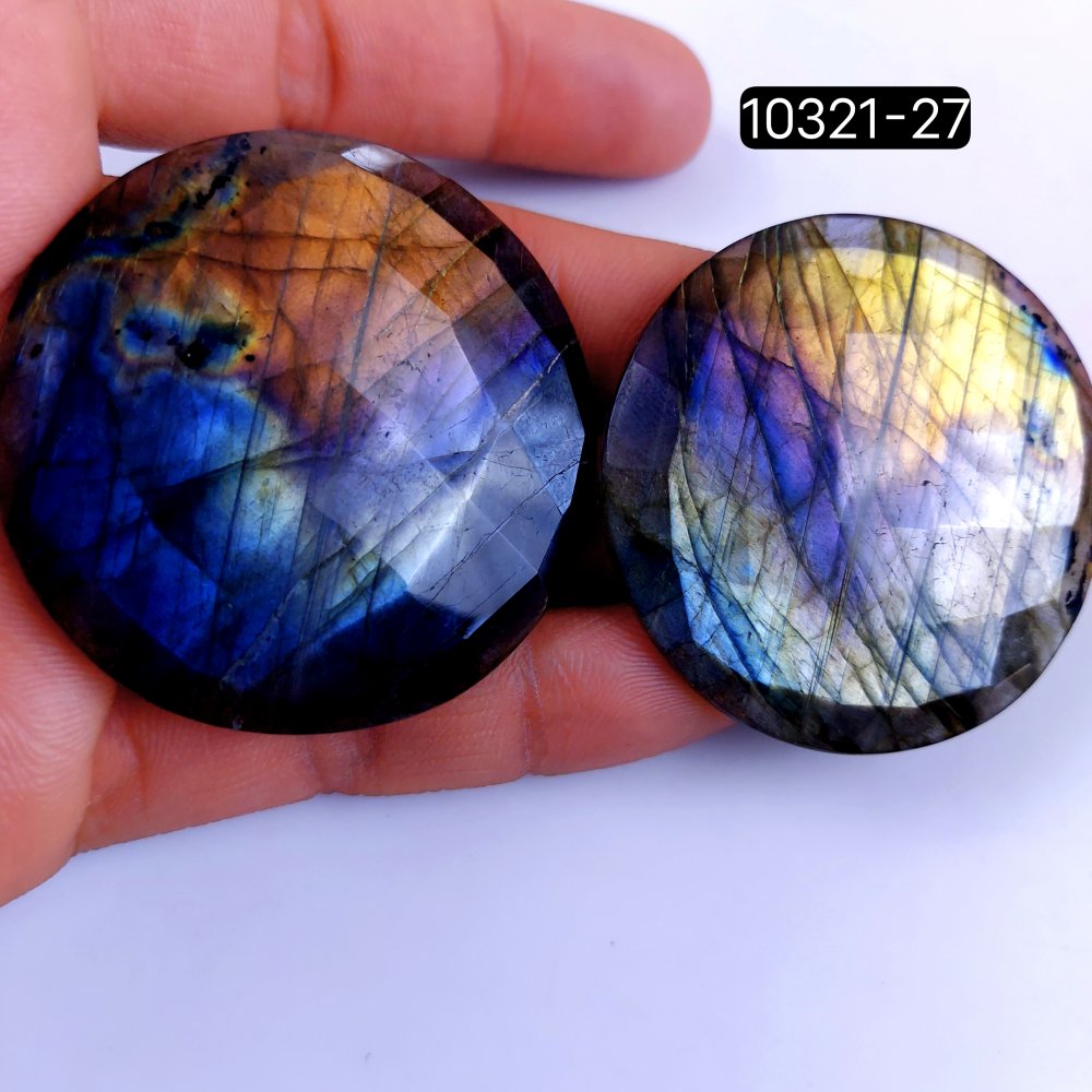 243Cts Natural Labradorite Faceted Cabochon Pair Polished Loose Gemstone Flat Back Multi Jewelry Making Crystal  48x48mm #10321-27
