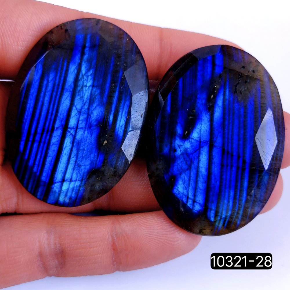 213Cts Natural Labradorite Faceted Cabochon Pair Polished Loose Gemstone Flat Back Multi Jewelry Making Crystal  48x35mm #10321-28