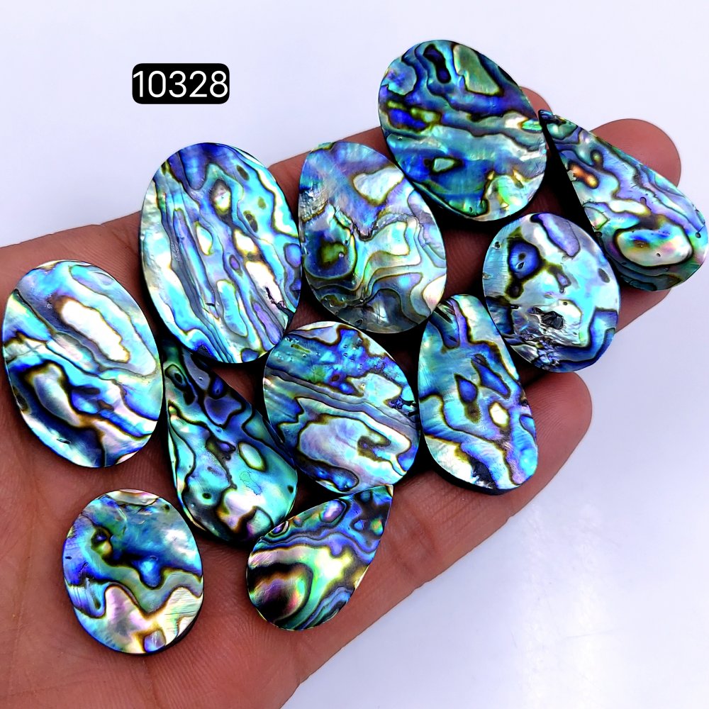 11Pcs 363Cts Natural Abalone Shell Cabochon Polished Loose Gemstone Flat Back Semi Precious Stone Jewelry Making Crystal  35x25 24x18mm #10328