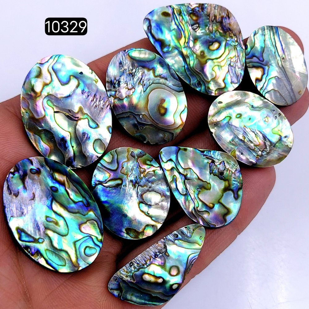 9Pcs 329Cts Natural Abalone Shell Cabochon Polished Loose Gemstone Flat Back Semi Precious Stone Jewelry Making Crystal  36x25 27x20mm #10329
