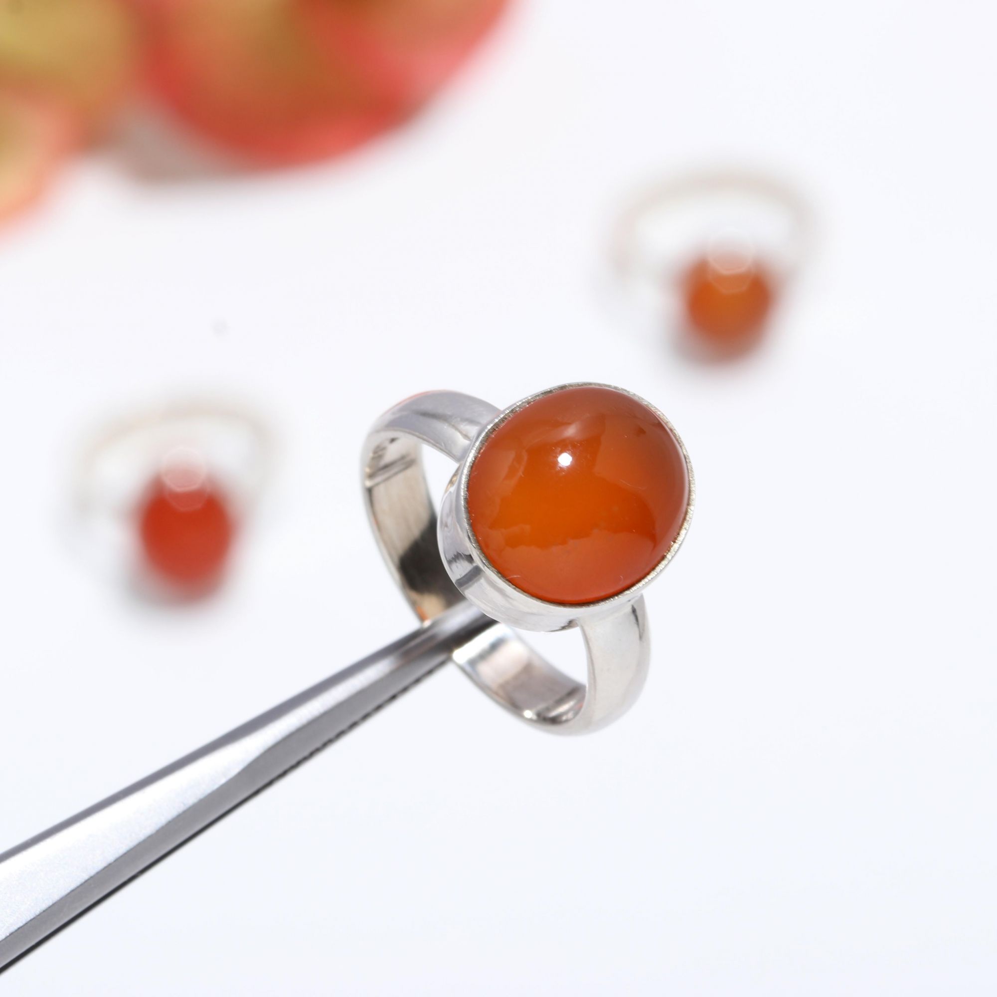 925 Sterling Silver Carnelian Fashion Jewelry Adjustable Ring 3Pcs 60Cts 12x10 9x9mm#1033