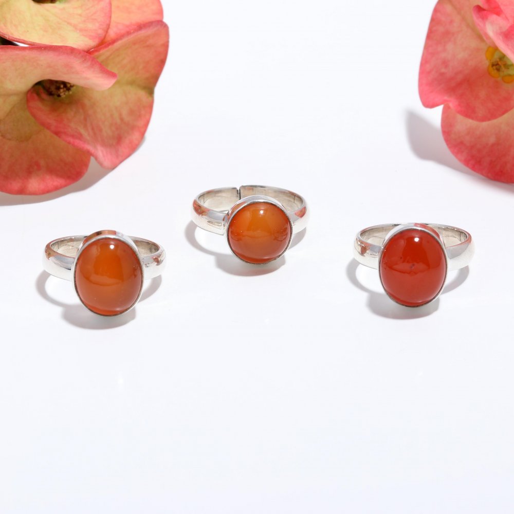925 Sterling Silver Carnelian Fashion Jewelry Adjustable Ring 3Pcs 60Cts 12x10 9x9mm#1033