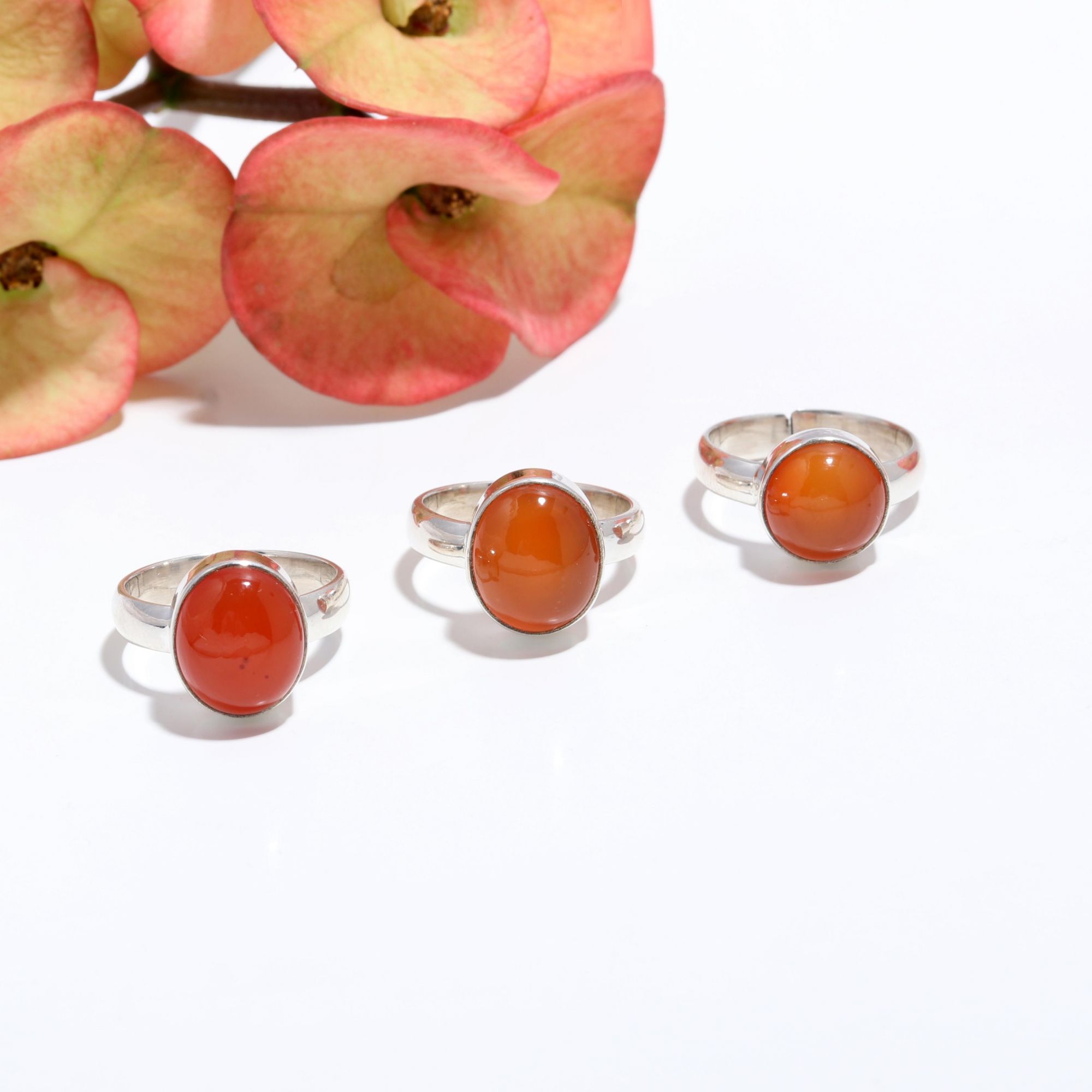 925 Sterling Silver Carnelian Fashion Jewelry Adjustable Ring 3Pcs 60Cts 12x10 9x9mm#1033