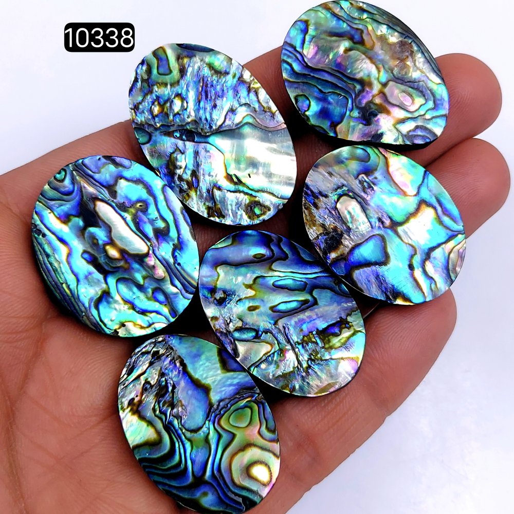 6Pcs 273Cts Natural Abalone Shell Cabochon Polished Loose Gemstone Flat Back Semi Precious Stone Jewelry Making Crystal  35X25 30X20mm #10338