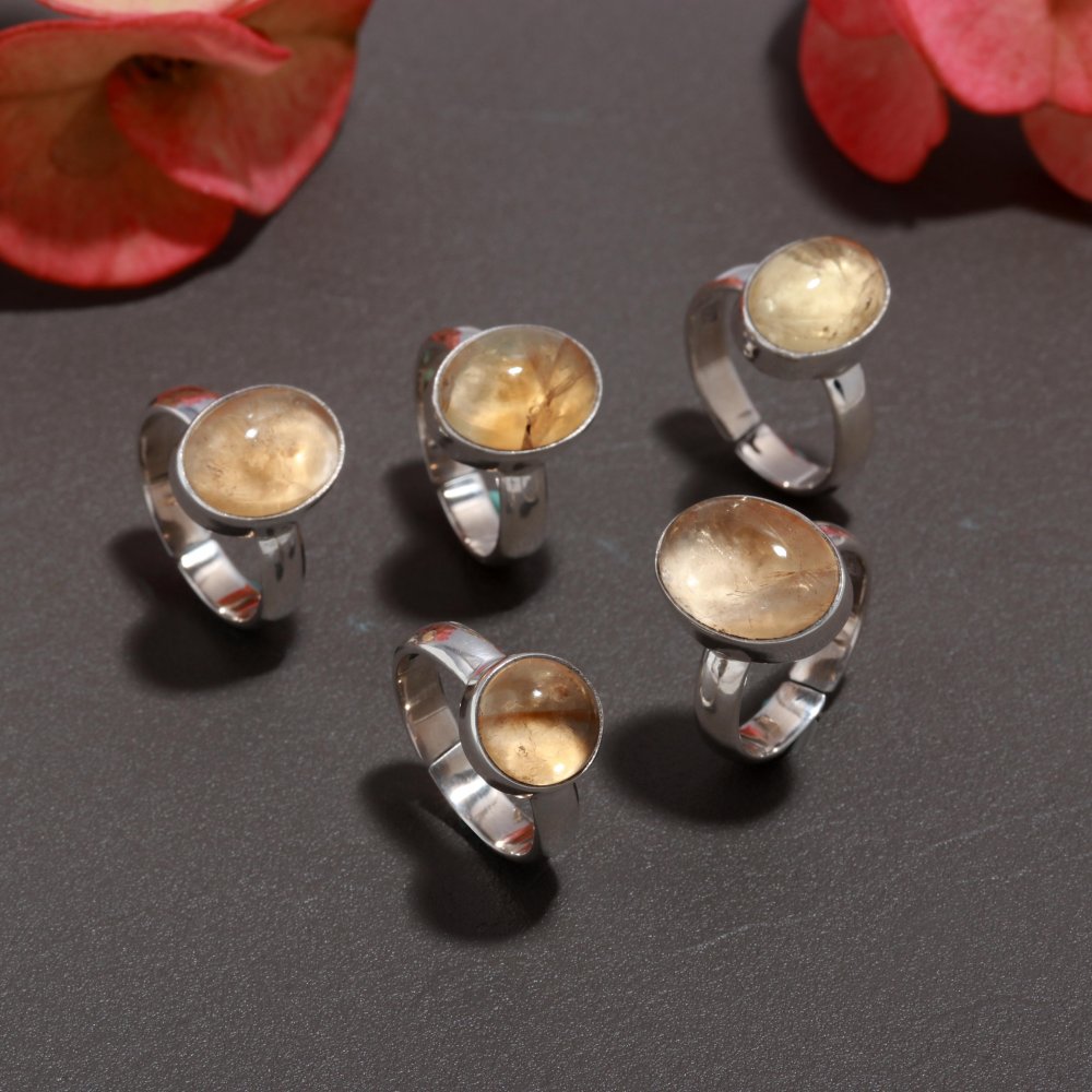925 Sterling Silver Citrine Fashion Jewelry Adjustable Ring 5Pcs 102Cts 13x10 8x8mm#1034