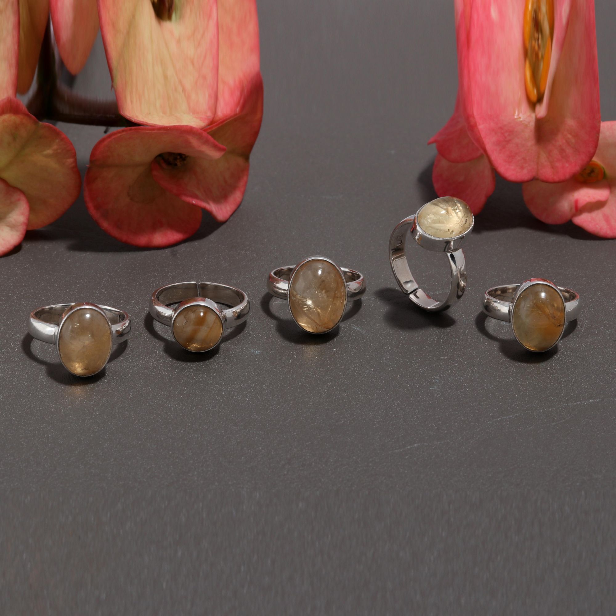 925 Sterling Silver Citrine Fashion Jewelry Adjustable Ring 5Pcs 102Cts 13x10 8x8mm#1034