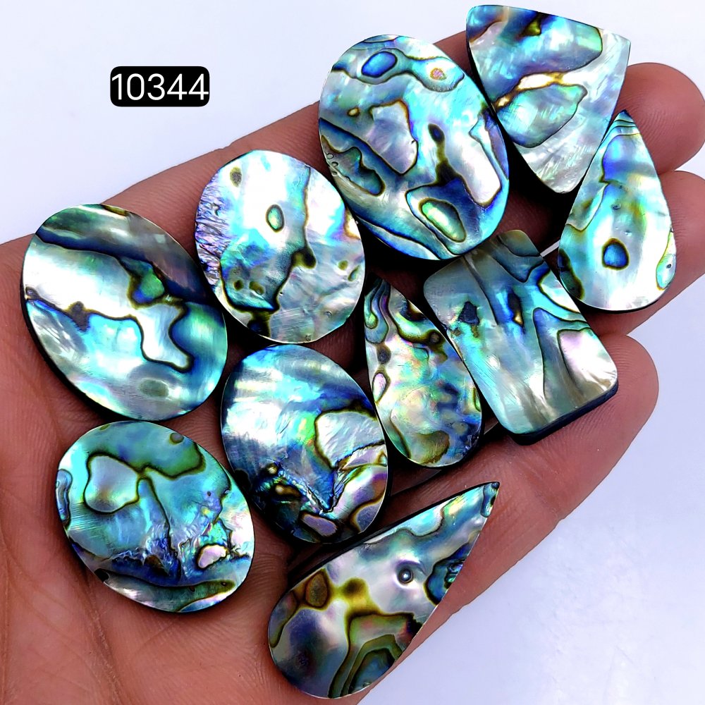 10Pcs 310Cts Natural Abalone Shell Cabochon Polished Loose Gemstone Flat Back Semi Precious Stone Jewelry Making Crystal  35X15 28X20mm #10344