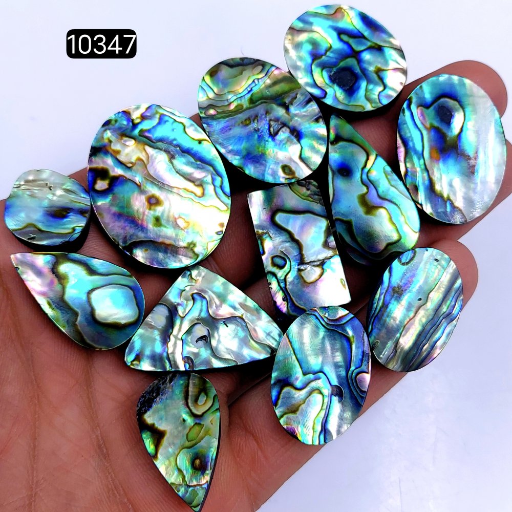 12Pcs 351Cts Natural Abalone Shell Cabochon Polished Loose Gemstone Flat Back Semi Precious Stone Jewelry Making Crystal  35X27 20X15mm #10347