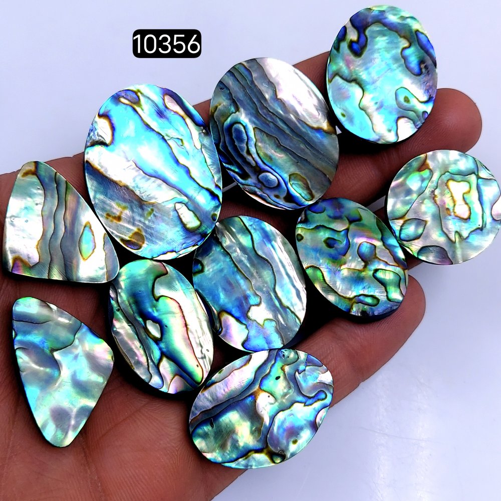 10Pcs 425Cts Natural Abalone Shell Cabochon Polished Loose Gemstone Flat Back Semi Precious Stone Jewelry Making Crystal  38X28 25X25mm #10356