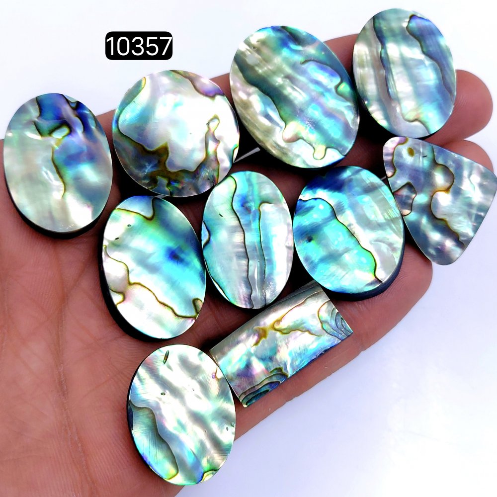 10Pcs 389Cts Natural Abalone Shell Cabochon Polished Loose Gemstone Flat Back Semi Precious Stone Jewelry Making Crystal  34X25 25X20mm #10357