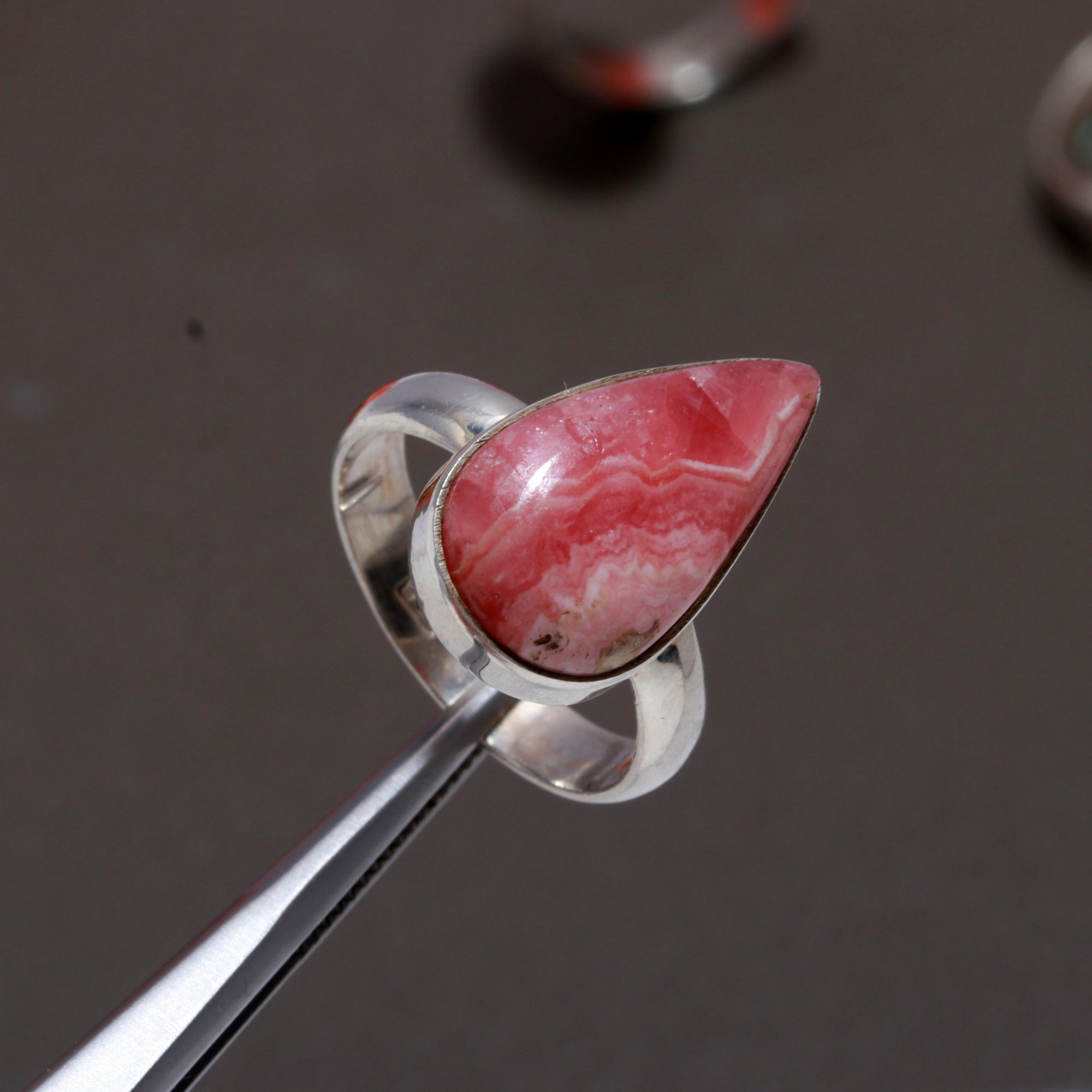 925 Sterling Silver Rhodochrosite Fashion Jewelry Adjustable Ring 3Pcs 80Cts 17x10 15x9mm#1036