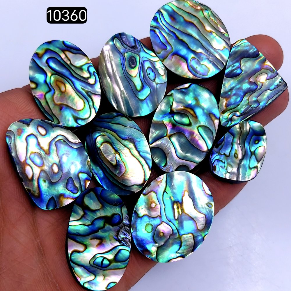 10Pcs 364Cts Natural Abalone Shell Cabochon Polished Loose Gemstone Flat Back Semi Precious Stone Jewelry Making Crystal  32X22 25X15mm #10360