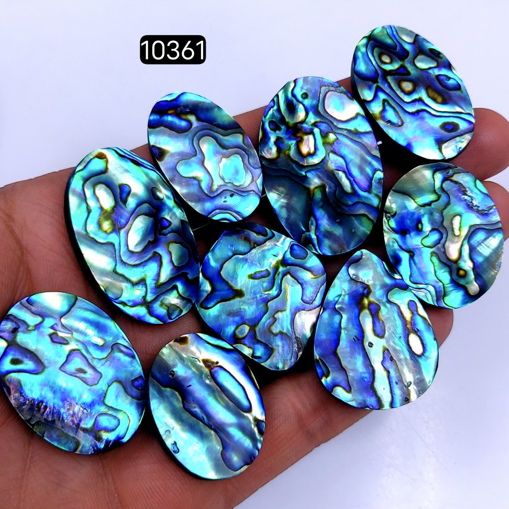 9Pcs 399Cts Natural Abalone Shell Cabochon Polished Loose Gemstone Flat Back Semi Precious Stone Jewelry Making Crystal  40X25 30X20mm #10361