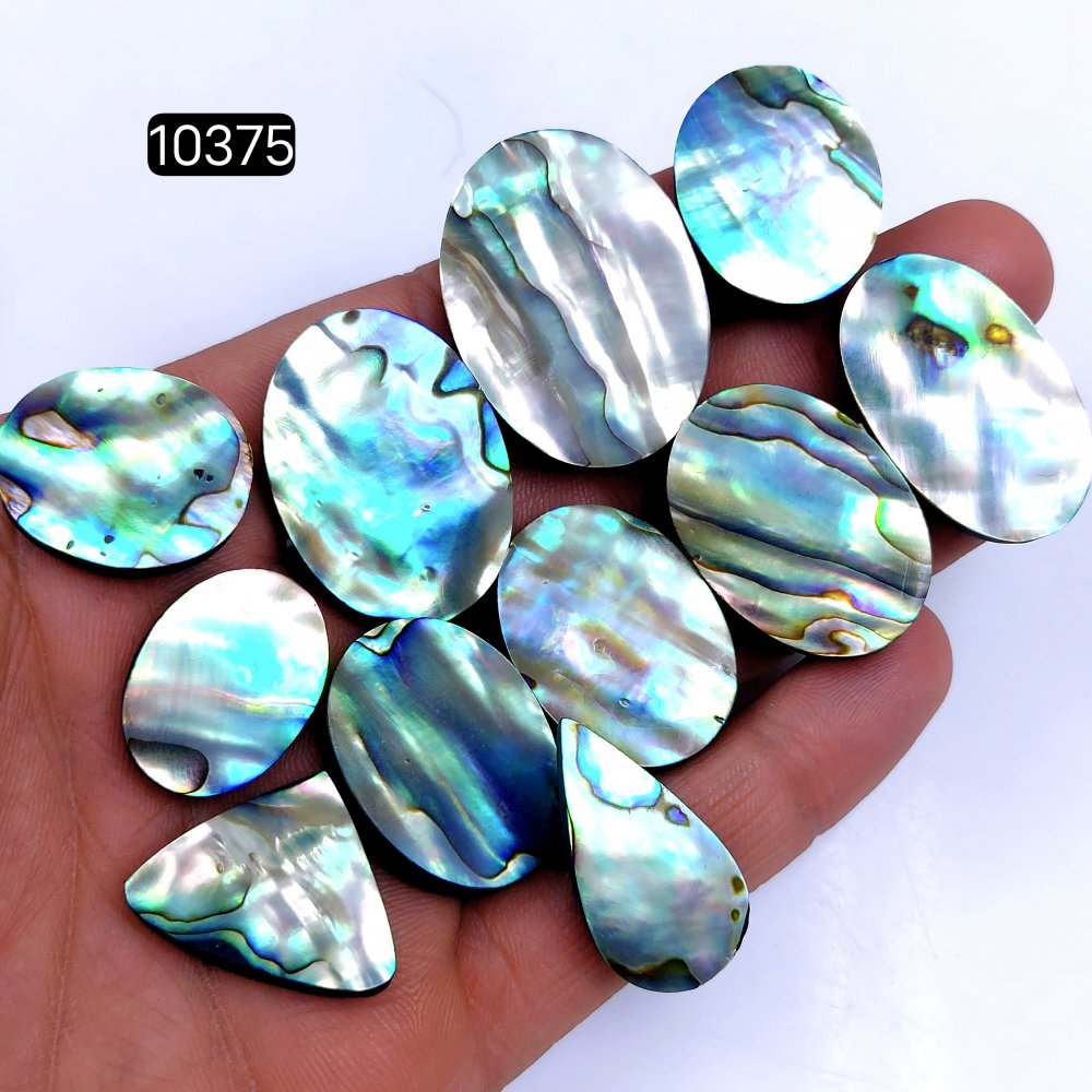 11Pcs 357Cts Natural Abalone Shell Cabochon Polished Loose Gemstone Flat Back Semi Precious Stone Jewelry Making Crystal  35X27 22X20mm #10375