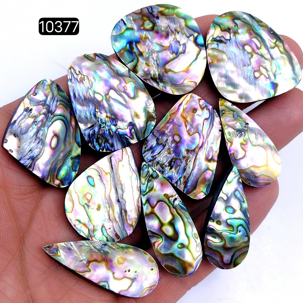 10Pcs 309Cts Natural Abalone Shell Cabochon Polished Loose Gemstone Flat Back Semi Precious Stone Jewelry Making Crystal  30X25 27X24mm #10377