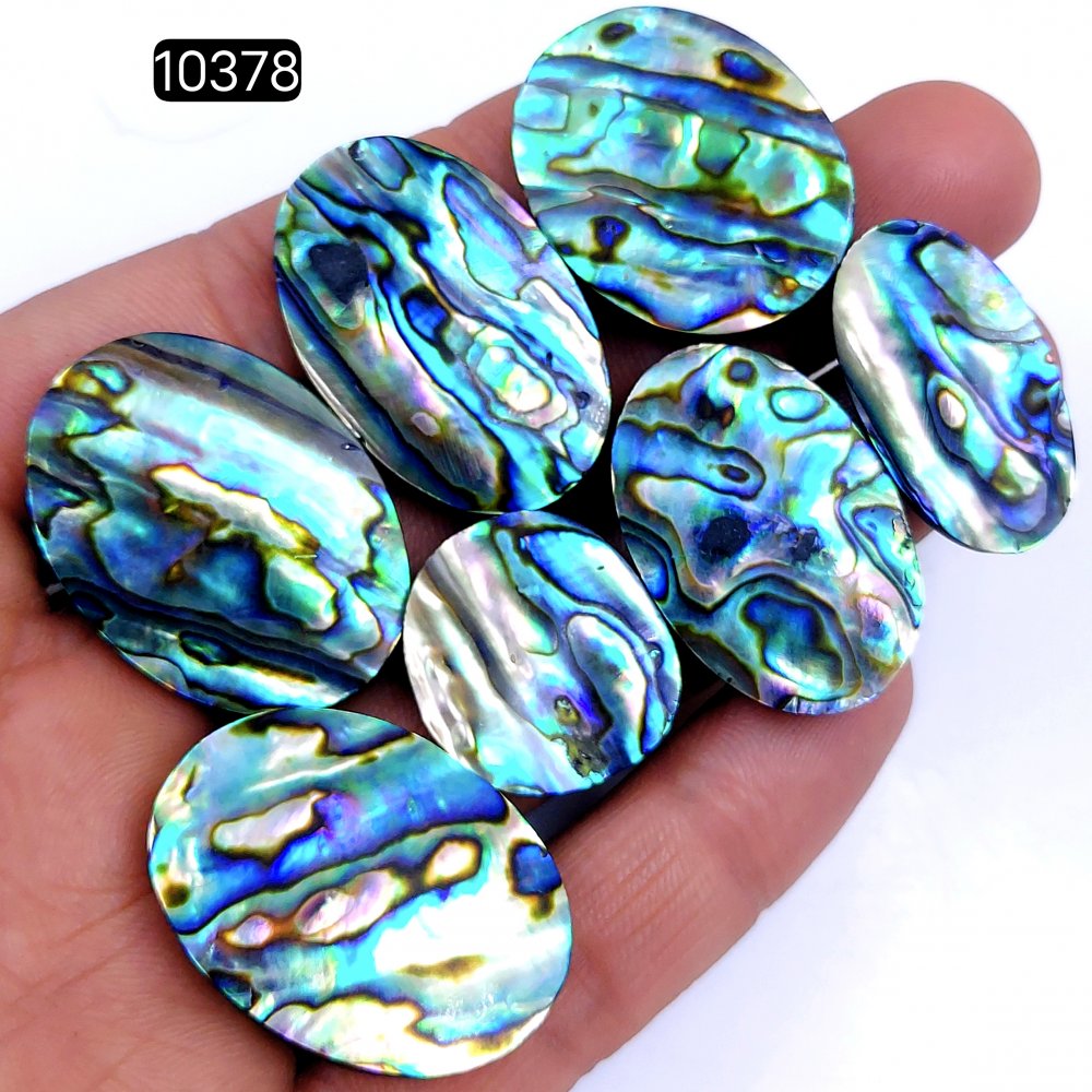7Pcs 252Cts Natural Abalone Shell Cabochon Polished Loose Gemstone Flat Back Semi Precious Stone Jewelry Making Crystal  34X22 22X20mm #10378