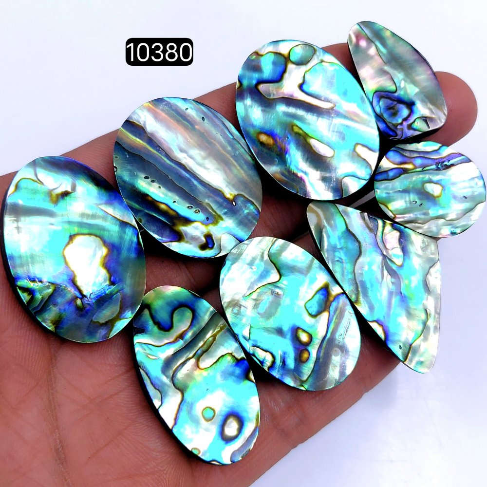 8Pcs 332Cts Natural Abalone Shell Cabochon Polished Loose Gemstone Flat Back Semi Precious Stone Jewelry Making Crystal  40X20 22X18mm #10380