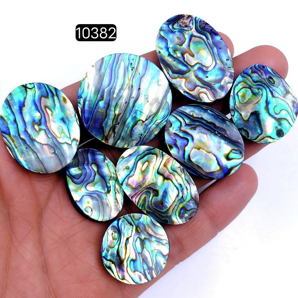 8Pcs 342Cts Natural Abalone Shell Cabochon Polished Loose Gemstone Flat Back Semi Precious Stone Jewelry Making Crystal  34X34 22X22mm #10382