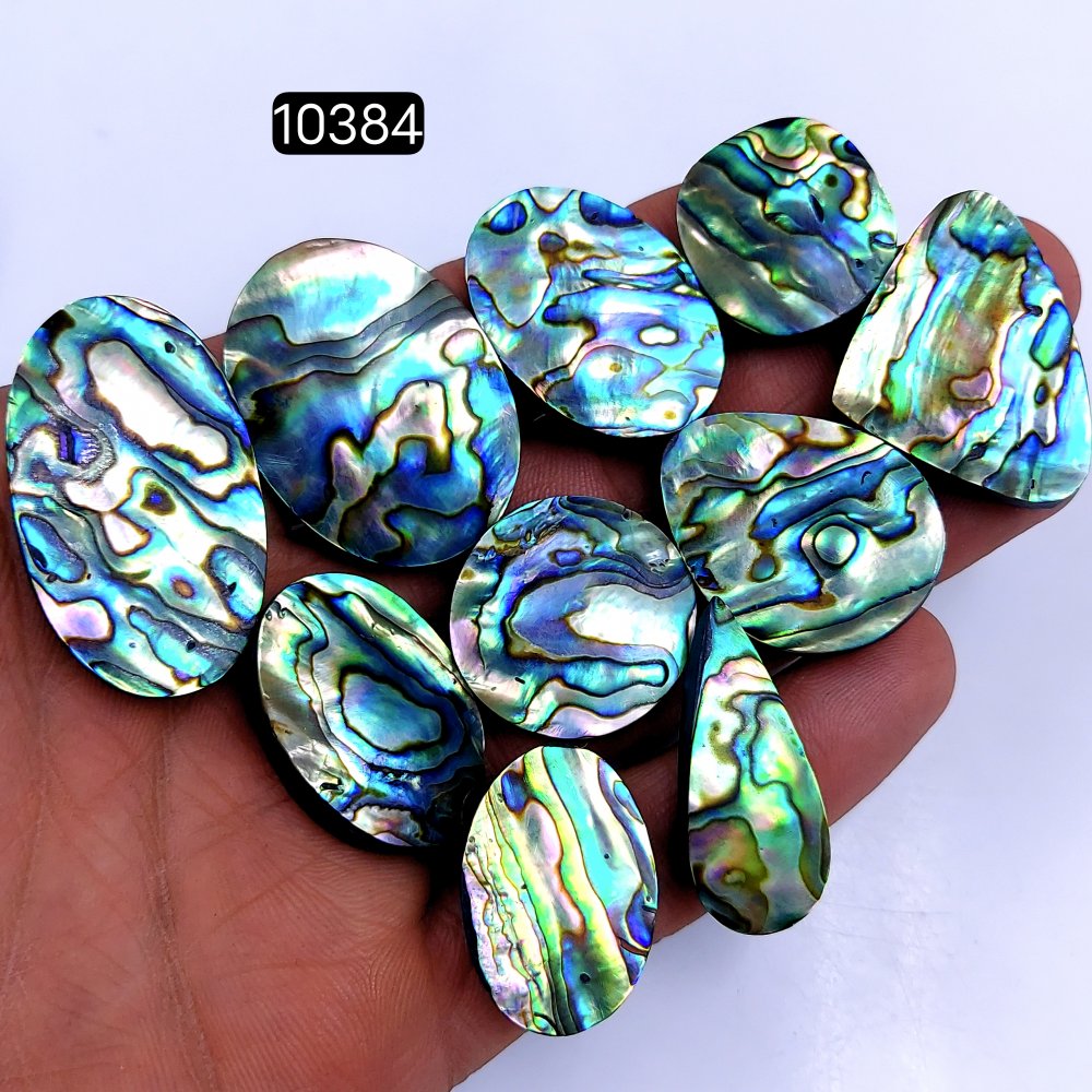 10Pcs 367Cts Natural Abalone Shell Cabochon Polished Loose Gemstone Flat Back Semi Precious Stone Jewelry Making Crystal  38X22 22X22mm #10384