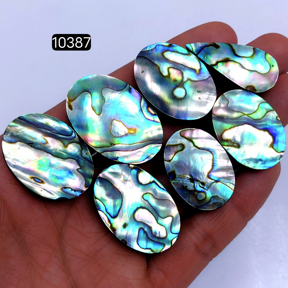 7Pcs 265Cts Natural Abalone Shell Cabochon Polished Loose Gemstone Flat Back Semi Precious Stone Jewelry Making Crystal  36X25 29X21mm #10387