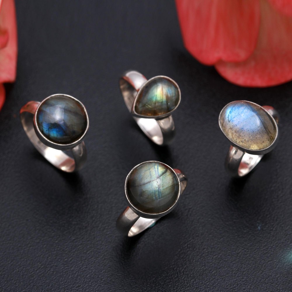 925 Sterling Silver Labradorite Fashion Jewelry Adjustable Ring 4Pcs 86Cts 11x11 11x9mm#1039