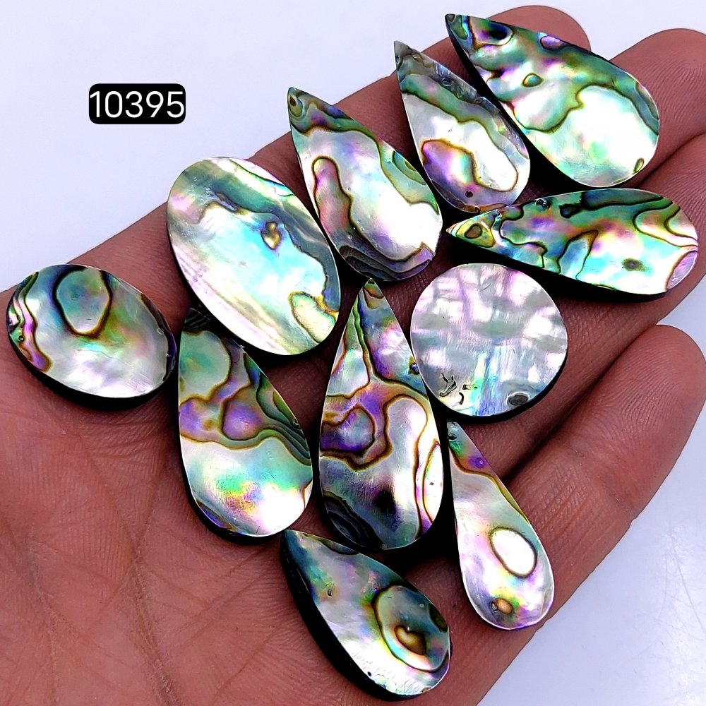 11Pcs 232Cts Natural Abalone Shell Cabochon Polished Loose Gemstone Flat Back Semi Precious Stone Jewelry Making Crystal  35x15 20x15mm #10395