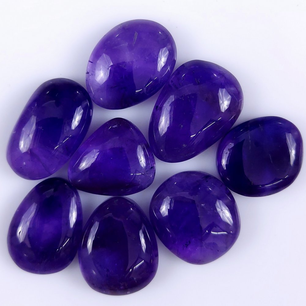 8Pcs 138Cts. Natural Amethyst Cabochon Purple Loose Gemstone For Jewelry Making#104