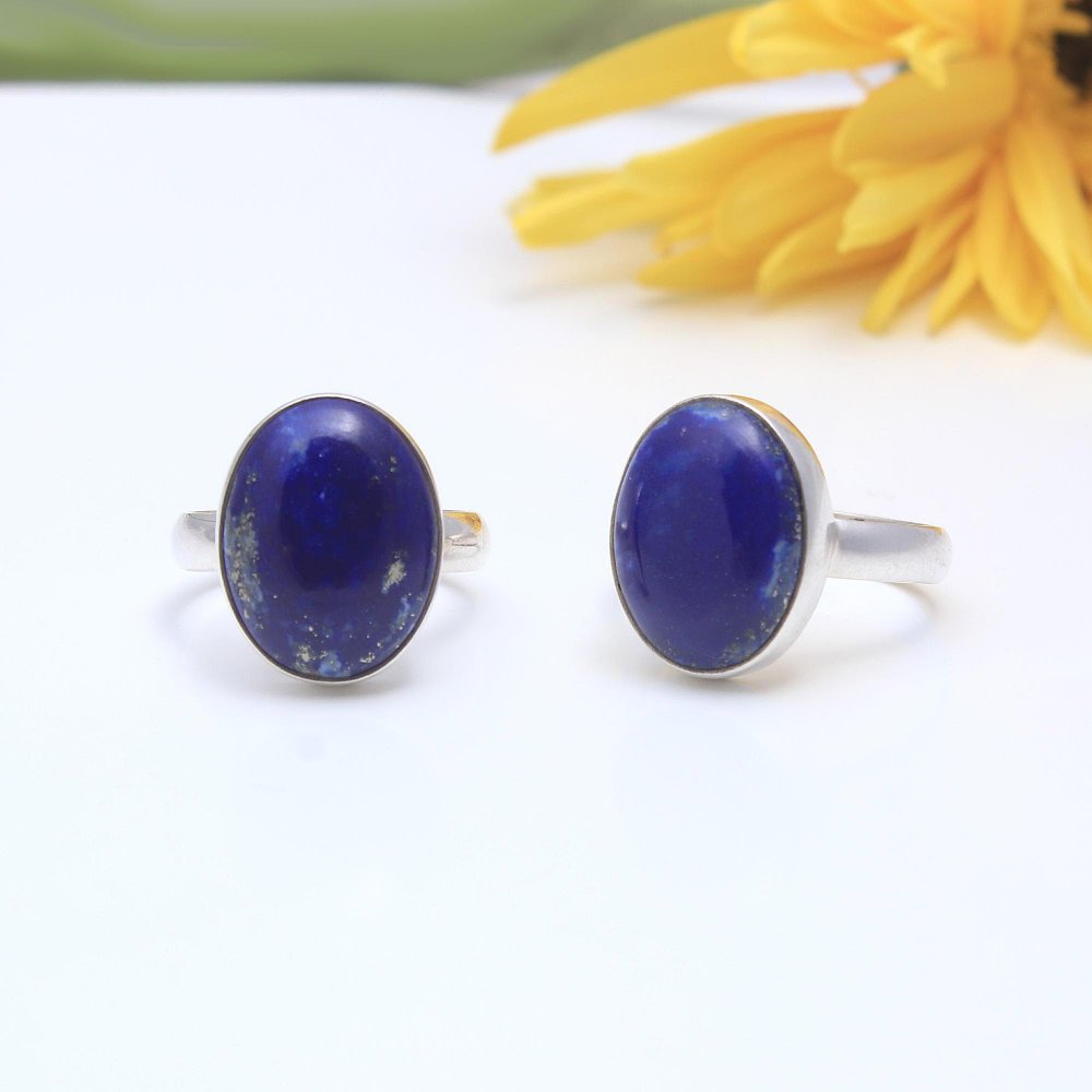 925 Sterling Silver Lapis Lazuli Fashion Jewelry Adjustable Ring 2Pcs 58Cts 16x11 mm#1040