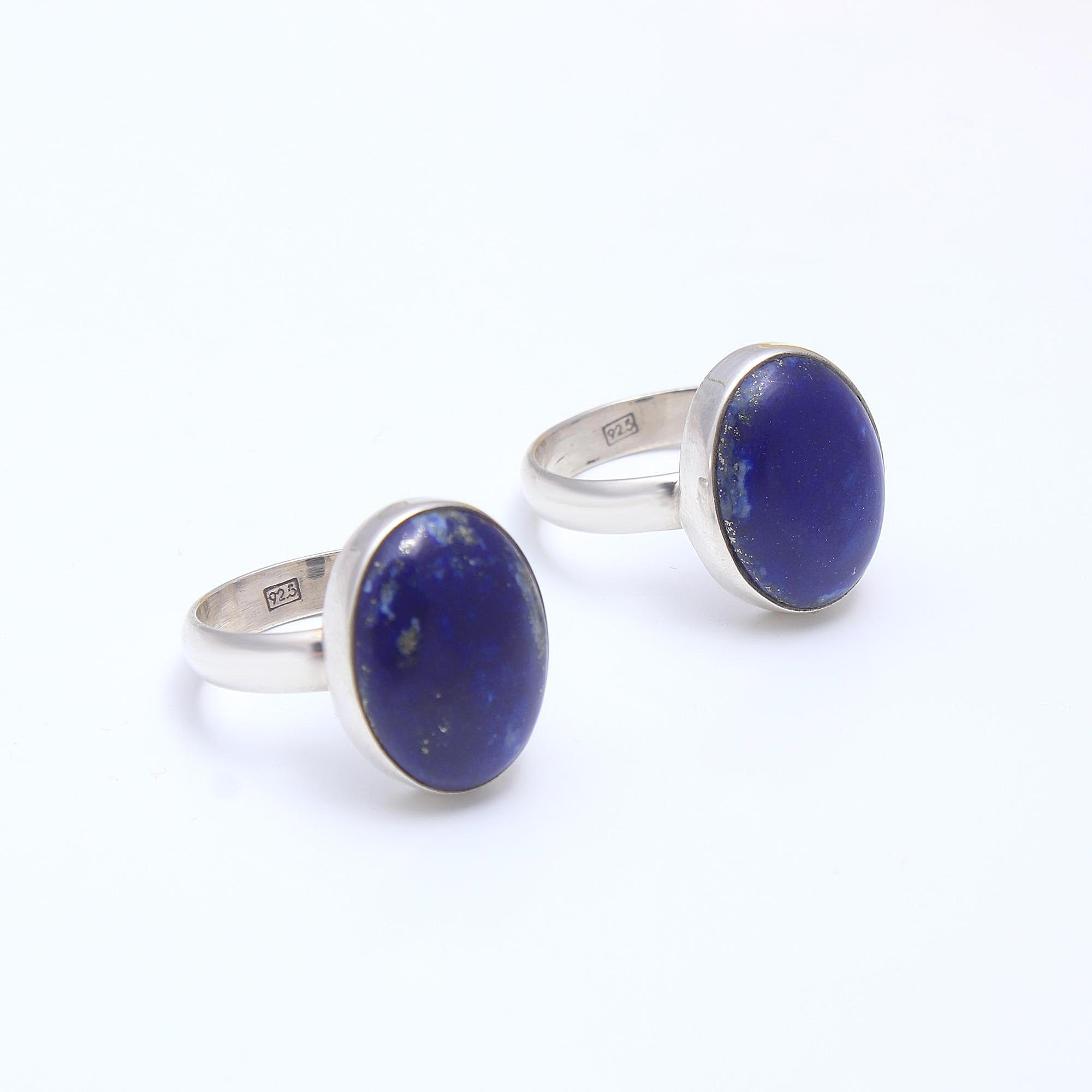 925 Sterling Silver Lapis Lazuli Fashion Jewelry Adjustable Ring 2Pcs 58Cts 16x11 mm#1040