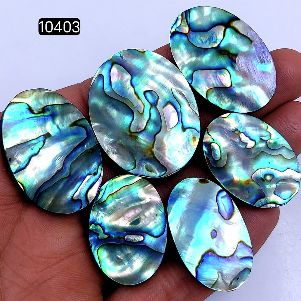 6Pcs 294Cts Natural Abalone Shell Cabochon Polished Loose Gemstone Flat Back Semi Precious Stone Jewelry Making Crystal  40x30 30x20mm #10403