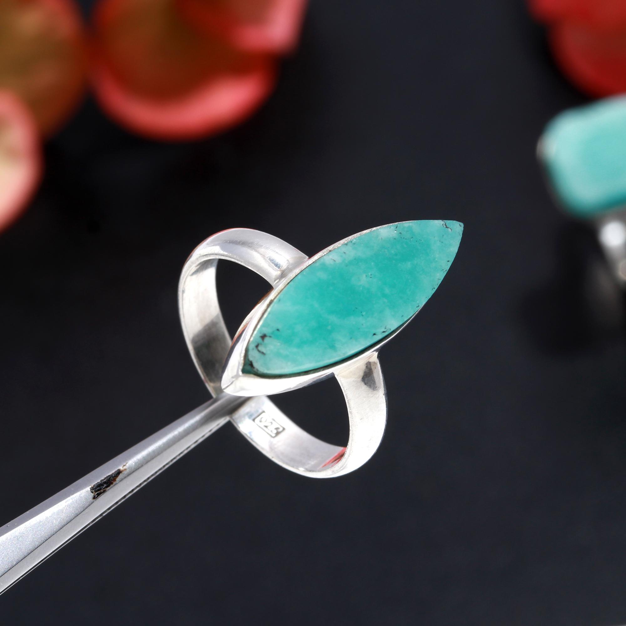 925 Sterling Silver Amazonite Fashion Jewelry Adjustable Ring 2Pcs 52Cts 22x7 13x10mm#1041