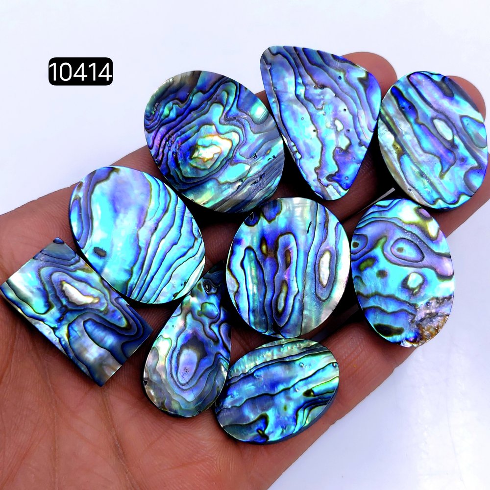 9Pcs 353Cts Natural Abalone Shell Cabochon Polished Loose Gemstone Flat Back Semi Precious Stone Jewelry Making Crystal  36x24 26x20mm #10414