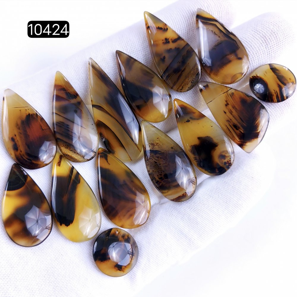 14Pcs 178Cts Natural Brown Montana Agate Cabochon Loose Gemstone Flat Back Semi Precious Stone Jewelry Making Crystal  38X14 15X15mm #10424