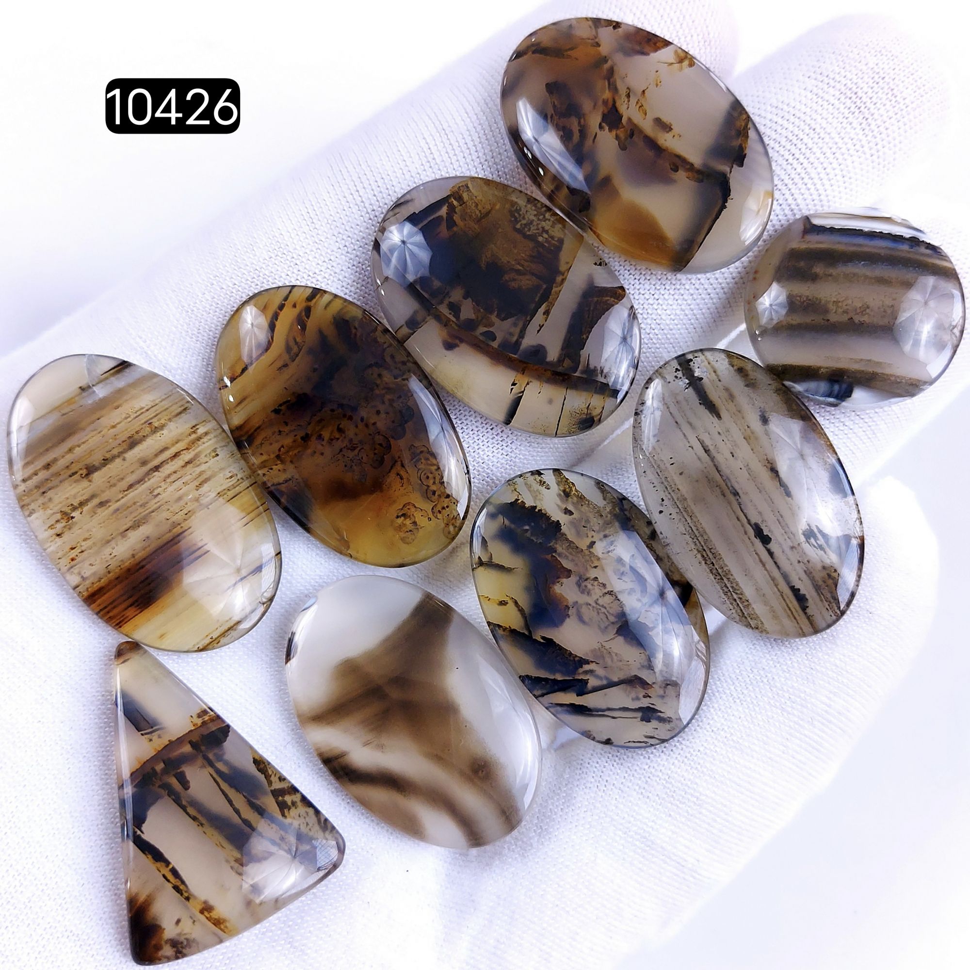 9Pcs 176Cts Natural Brown Montana Agate Cabochon Loose Gemstone Flat Back Semi Precious Stone Jewelry Making Crystal  31X20 20X20mm 10426