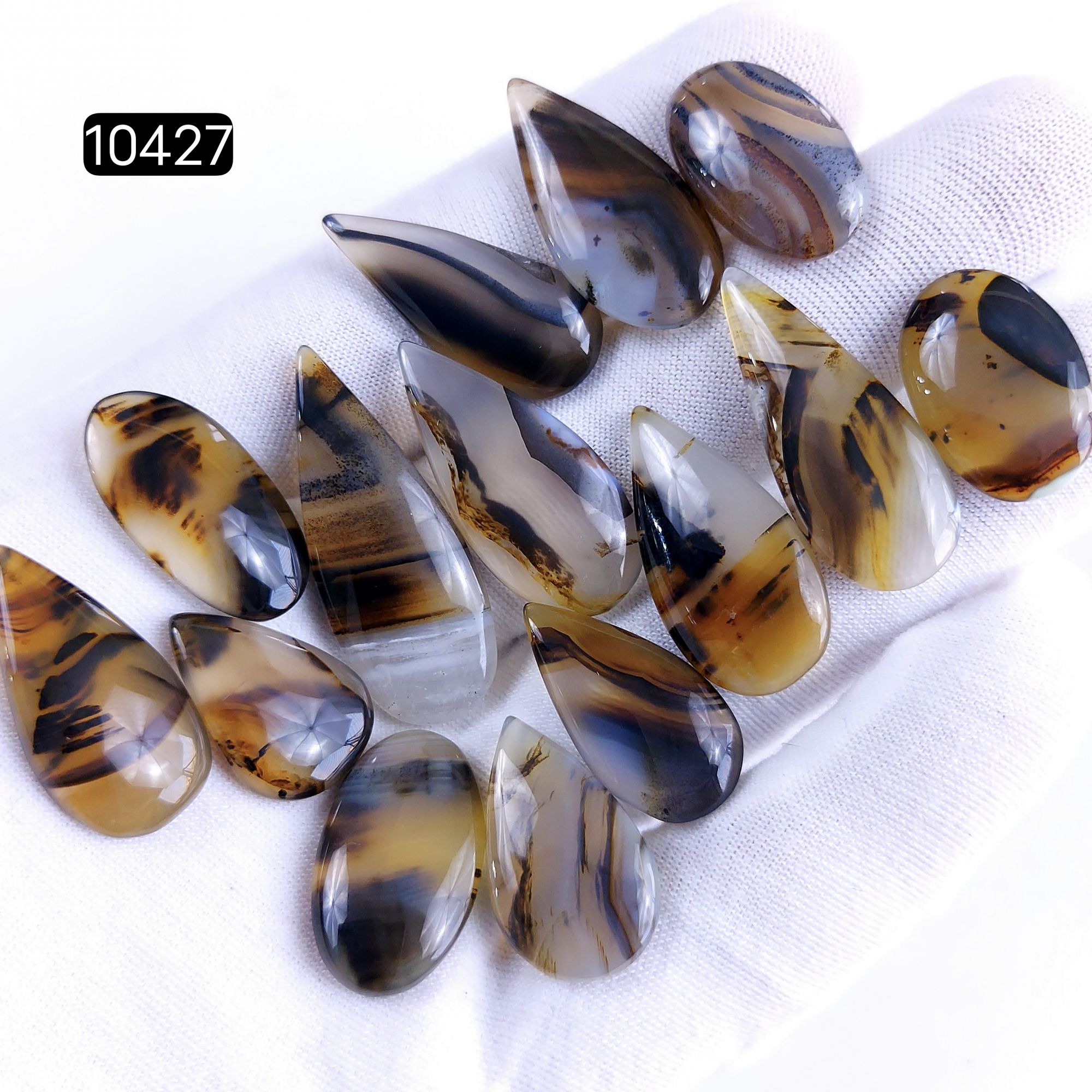 14Pcs 145Cts Natural Brown Montana Agate Cabochon Loose Gemstone Flat Back Semi Precious Stone Jewelry Making Crystal  35X14 20X13mm 10427