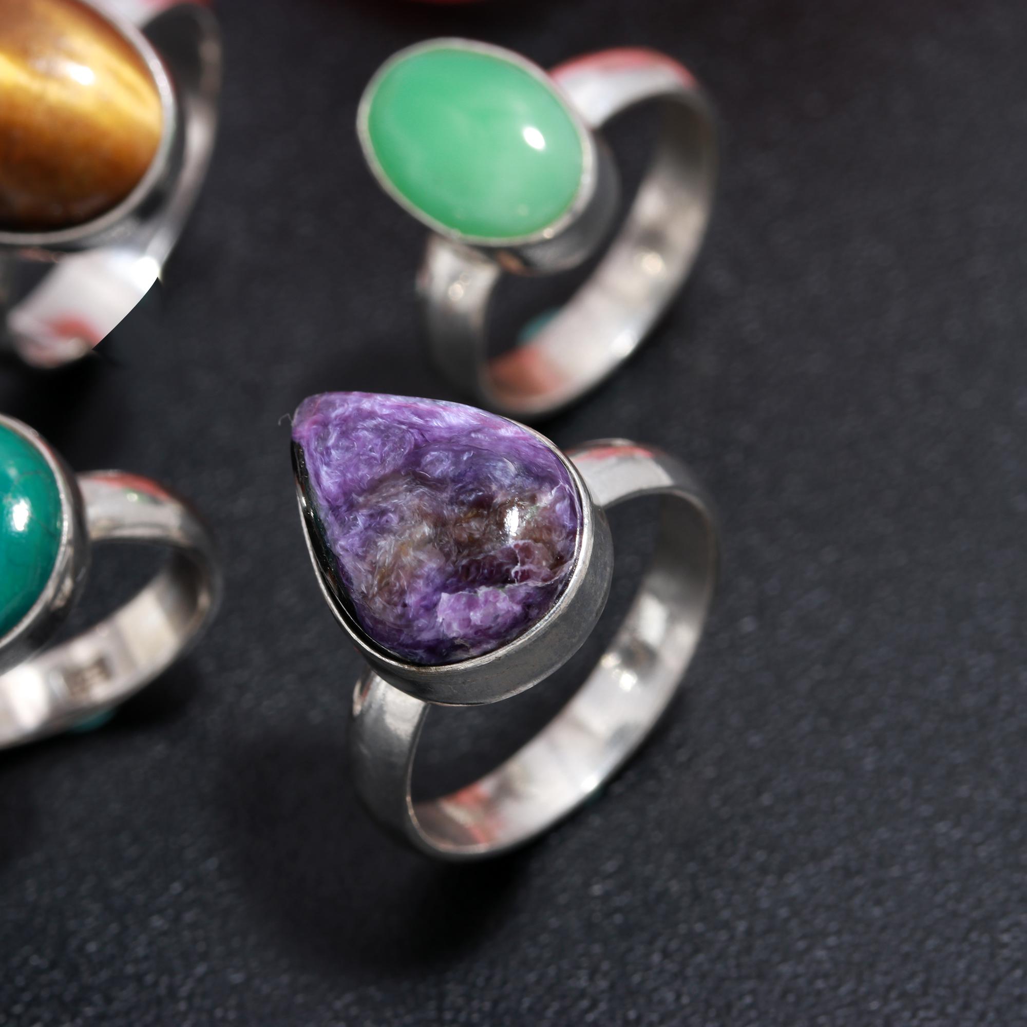 925 Sterling Silver Multi Gemstone Fashion Jewelry Adjustable Ring 6Pcs 121Cts 15x11 10x8mm1043