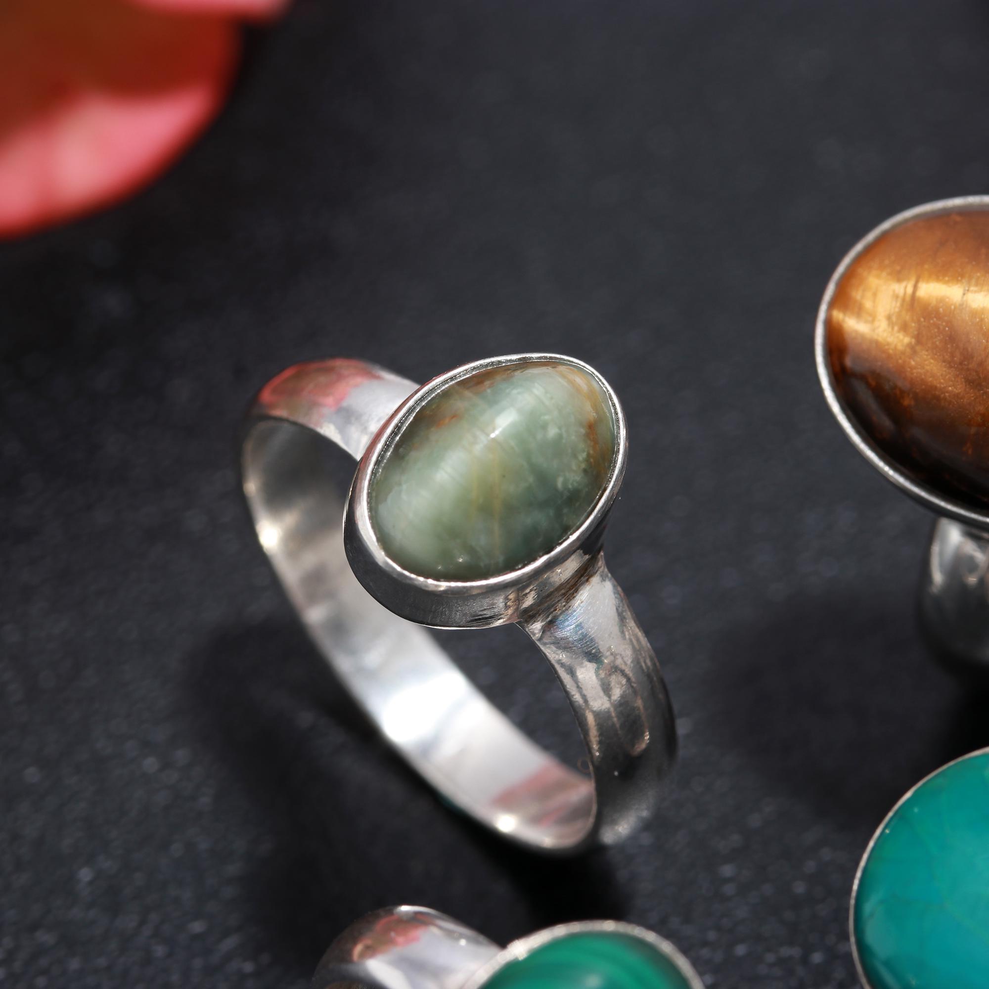 925 Sterling Silver Multi Gemstone Fashion Jewelry Adjustable Ring 6Pcs 121Cts 15x11 10x8mm1043